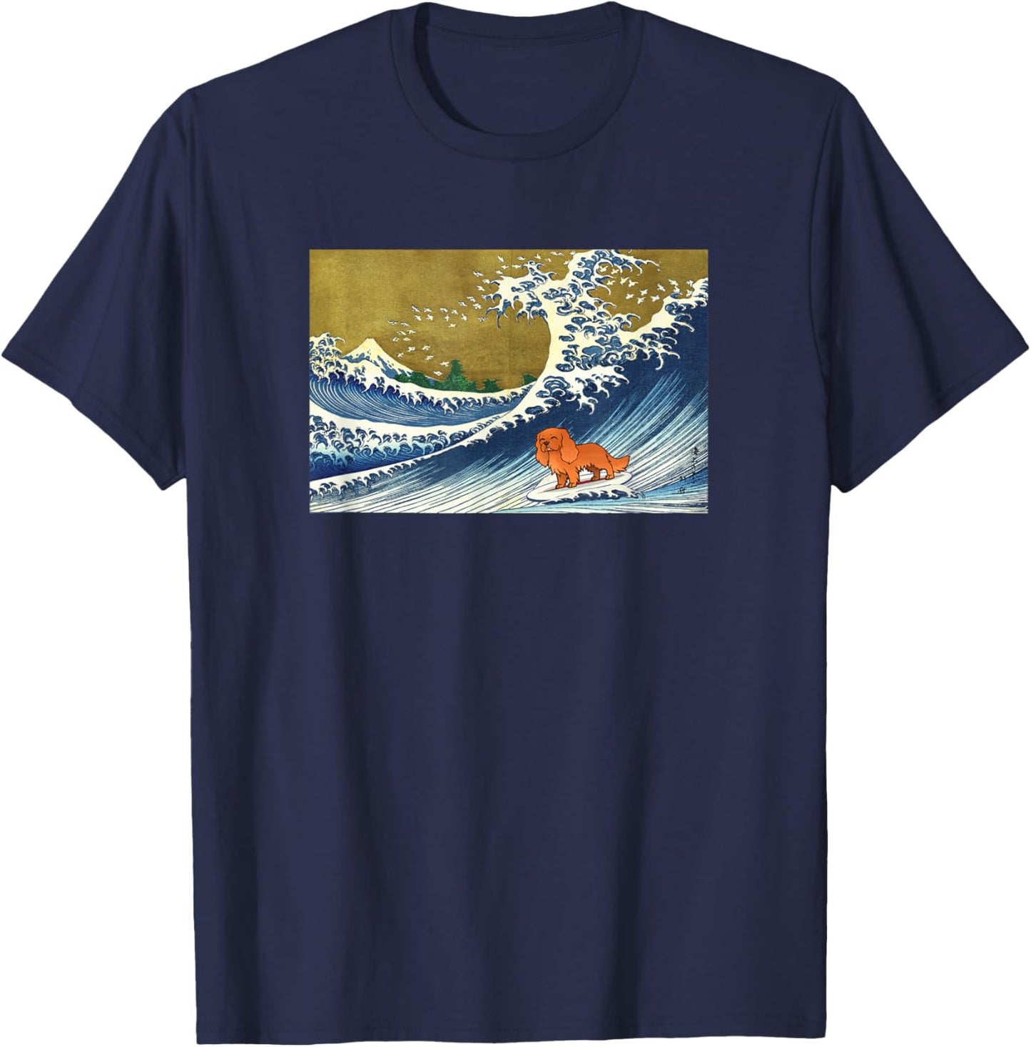 Retro Vintage Surfing Ruby Cavalier King Charles Dog Lover T-Shirt - T-Shirt | Navy