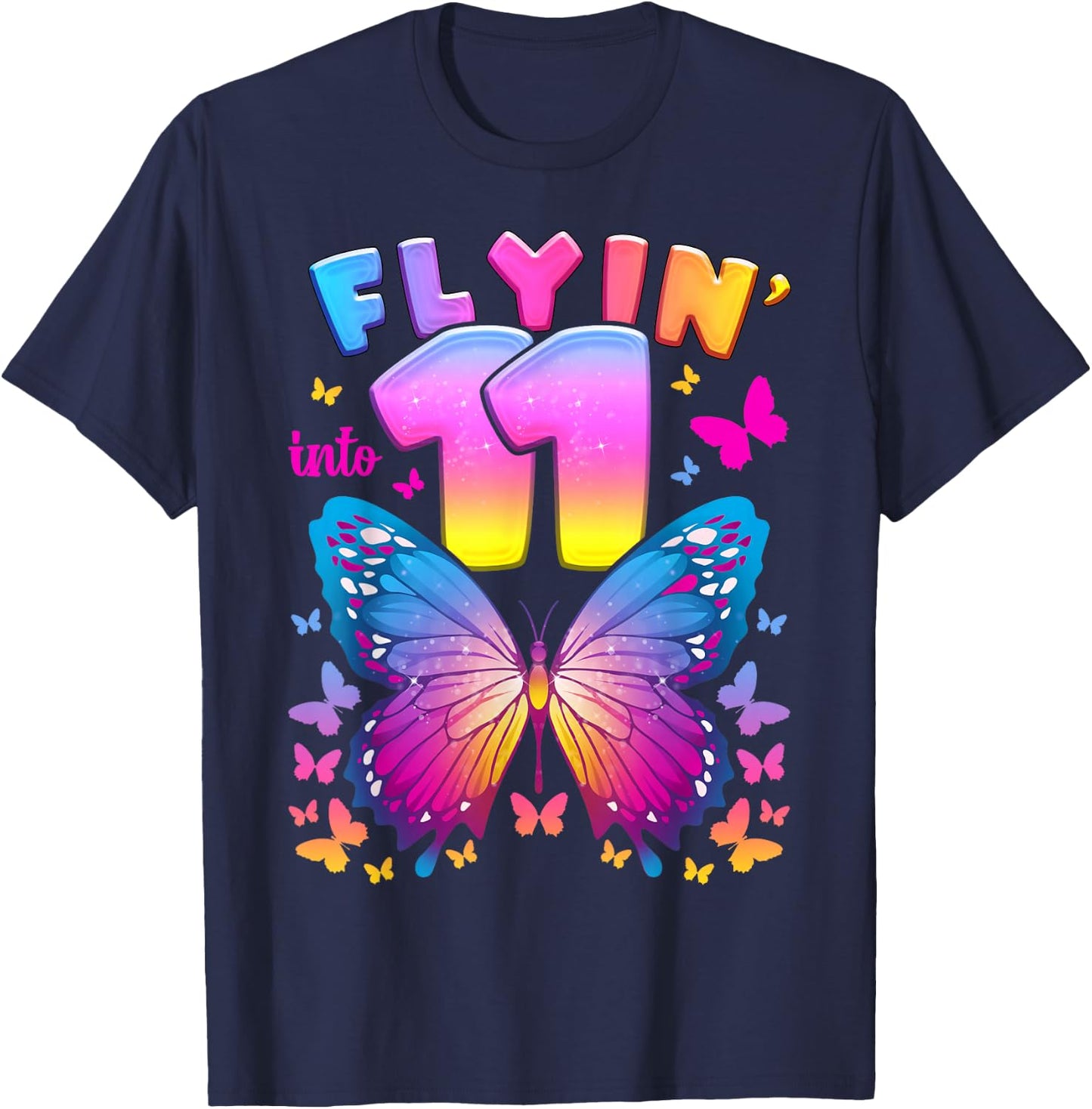 11th Birthday Girl Age 11 Butterfly Number 11 T-Shirt - T-Shirt | Navy
