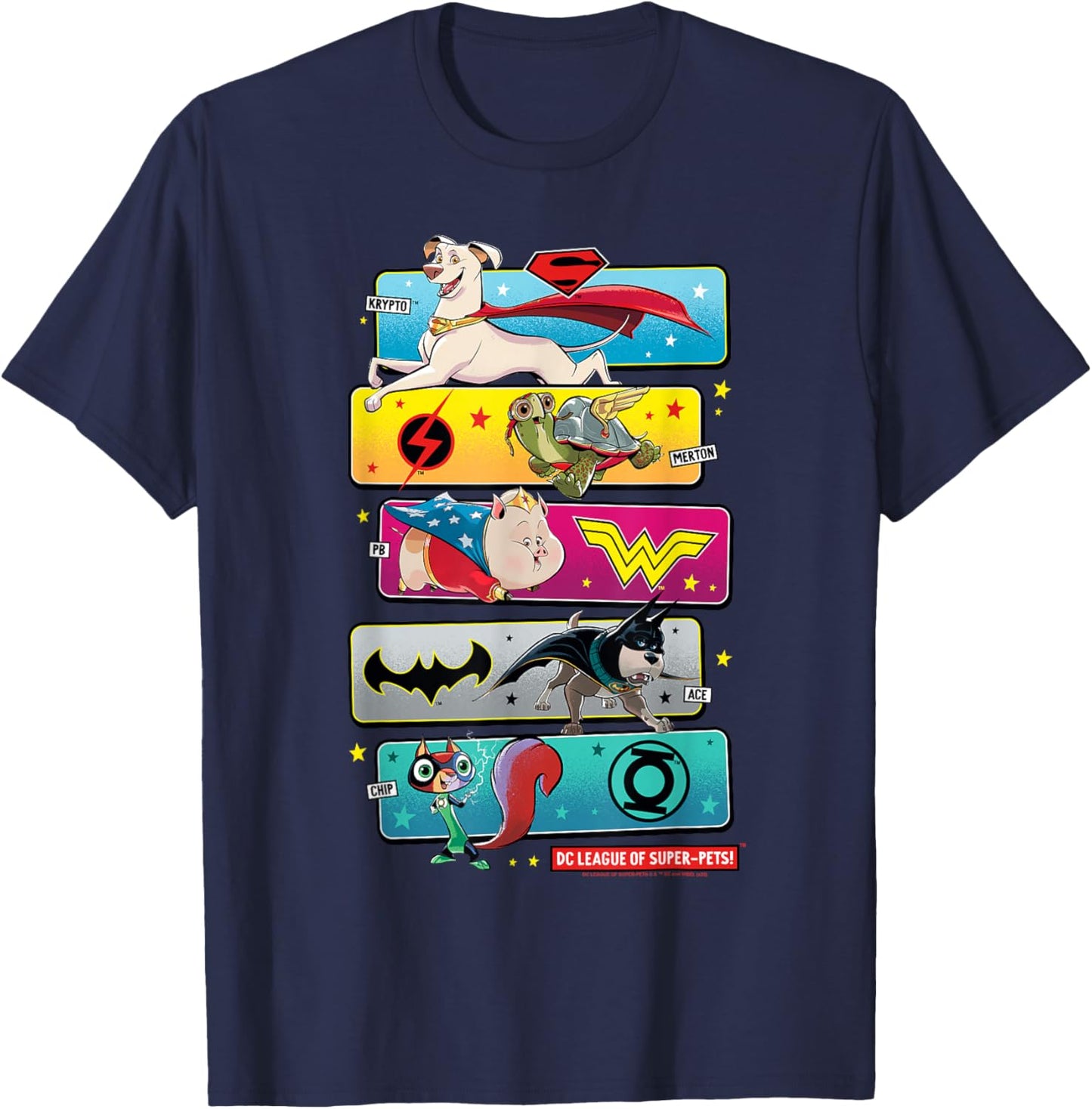 DC League of Super-Pets Krypto, Merton, PB, Ace and Chip T-Shirt - T-Shirt | Navy