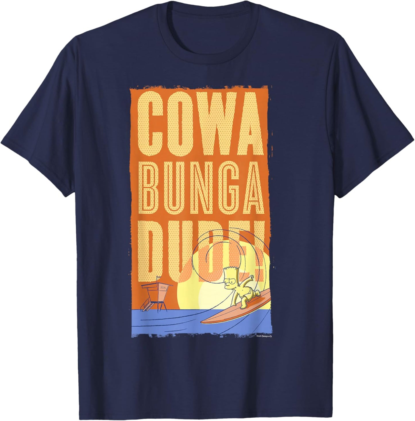 The Simpsons Bart Surfing Cowabunga Dude! Poster V2 T-Shirt - T-Shirt | Navy