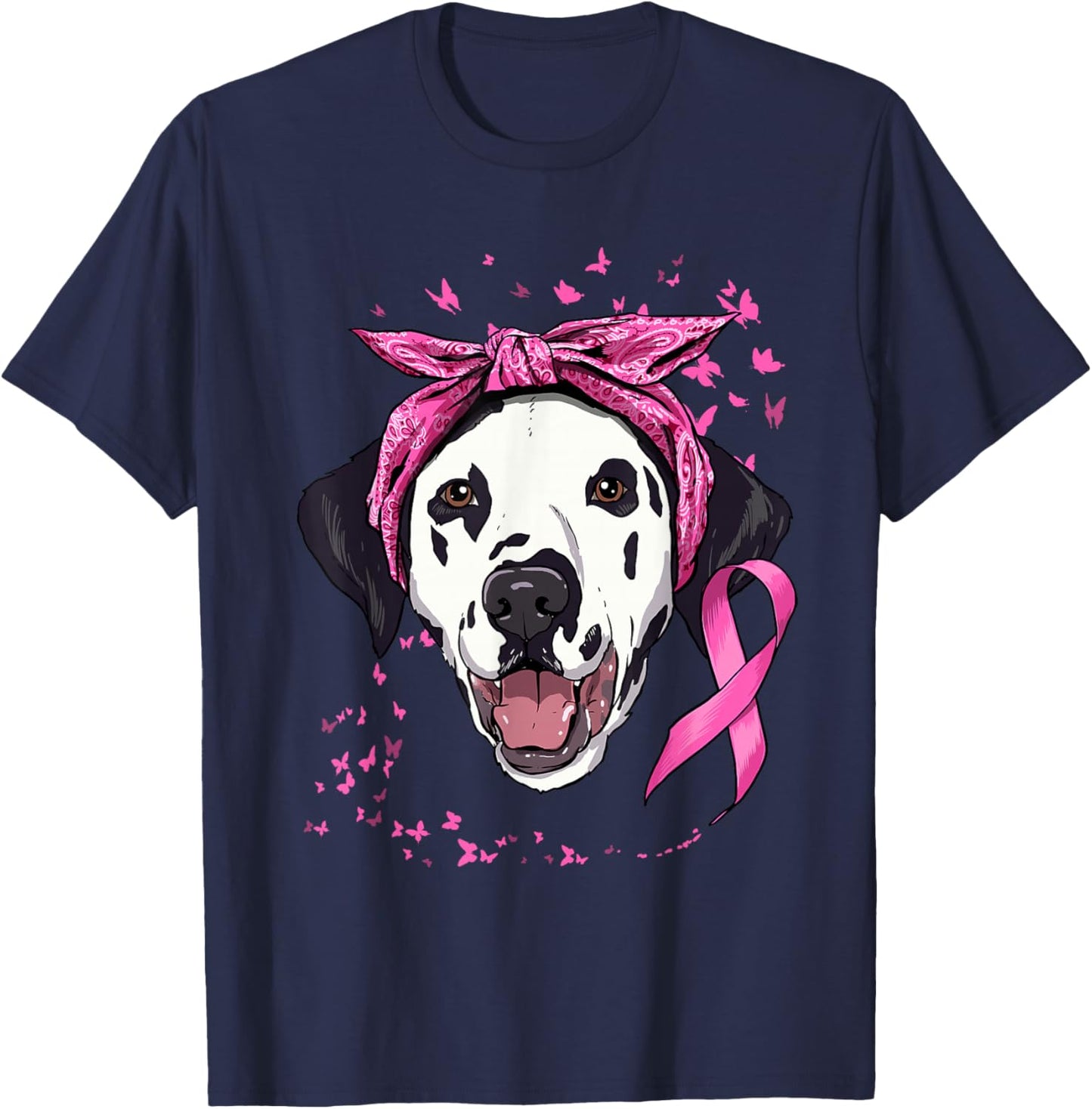 Dalmatian Pink Ribbon Breast Cancer Awareness Survivor T-Shirt - T-Shirt | Navy