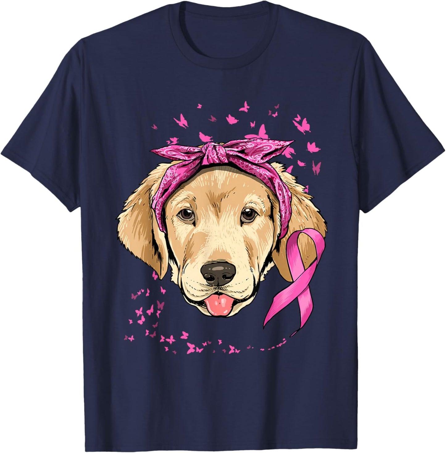 Labrador Pink Ribbon Breast Cancer Awareness Survivor T-Shirt - T-Shirt | Navy