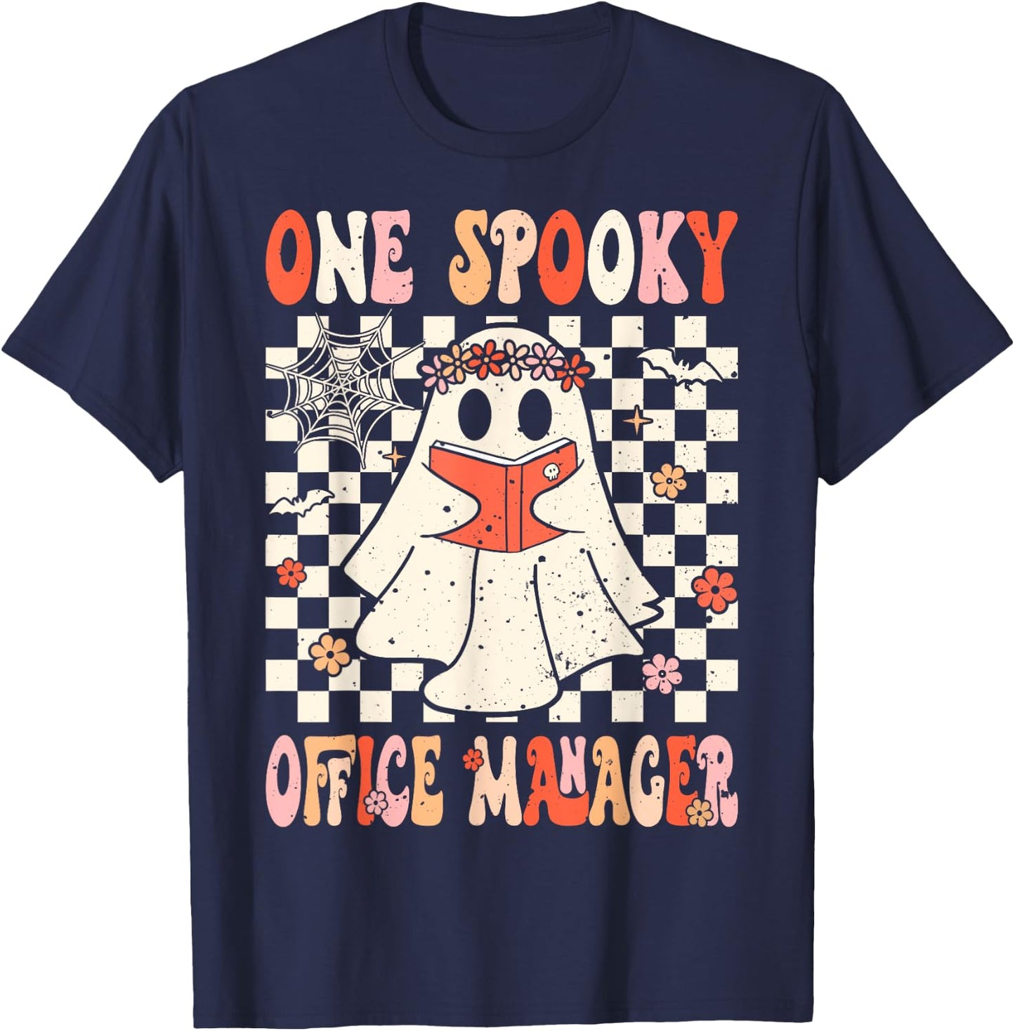 Groovy Boo School Office Manager Crew Ghost Women Halloween T-Shirt - T-Shirt | Navy