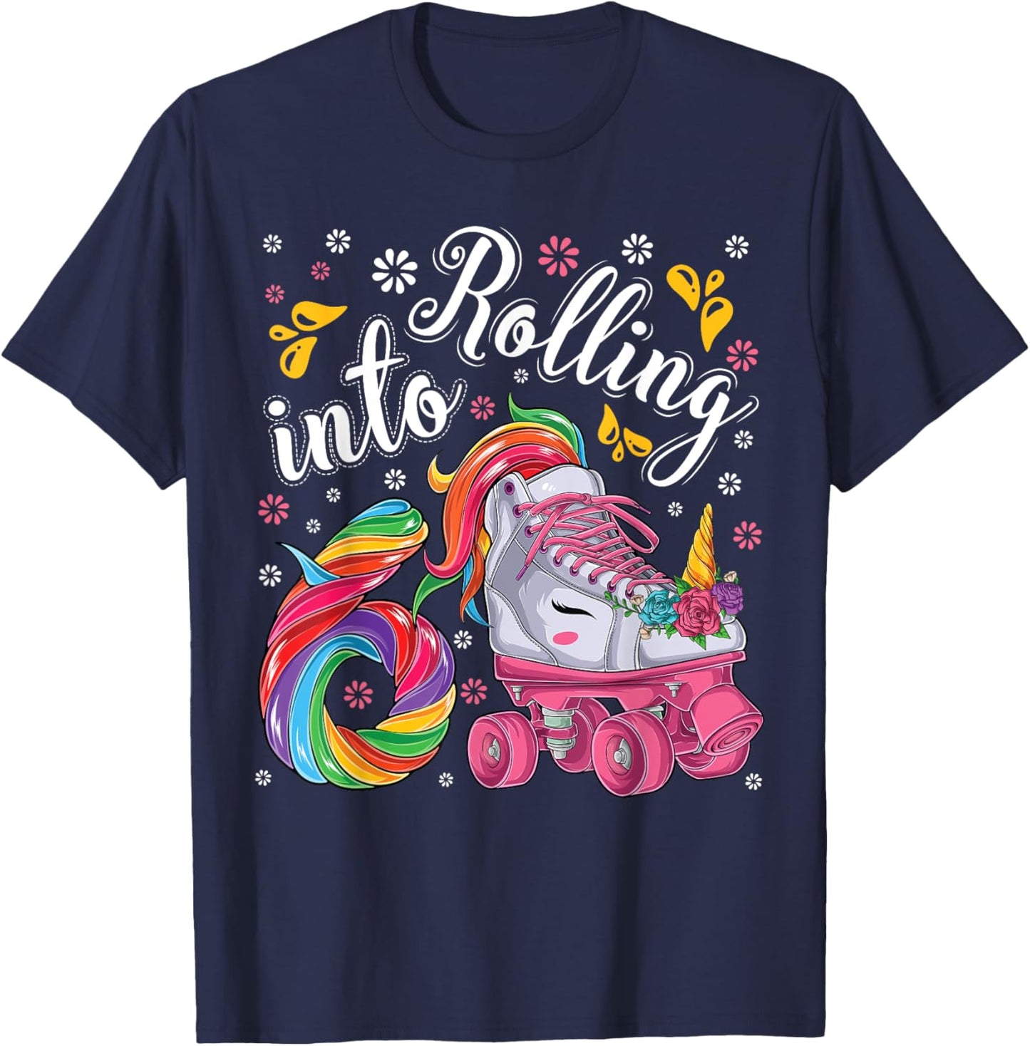 Roller Girl 6 year old Unicorn Rolling skate 6th birthday T-Shirt - T-Shirt | Navy