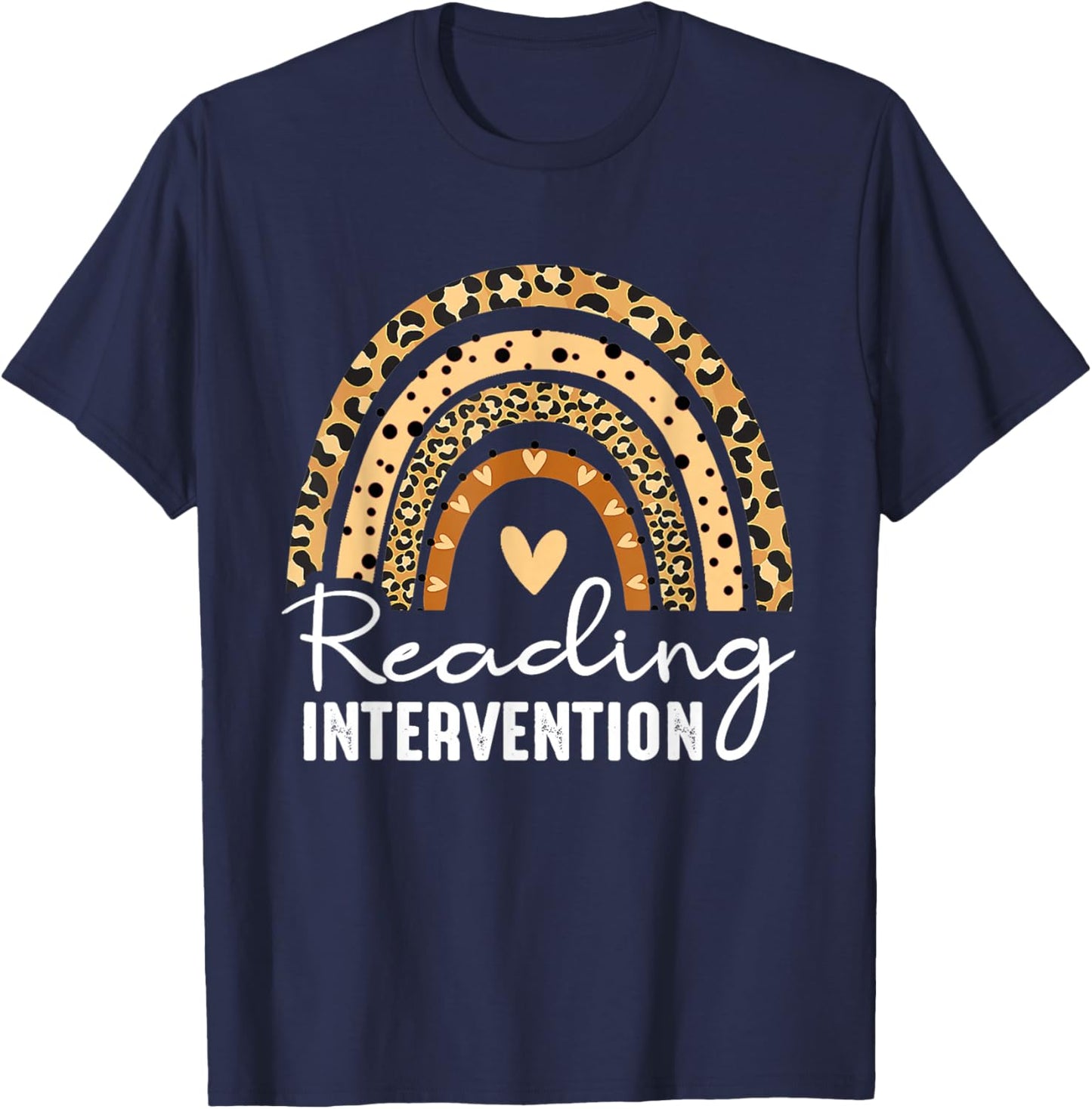 Reading Intervention Teacher Leopard Rainbow T-Shirt - T-Shirt | Navy