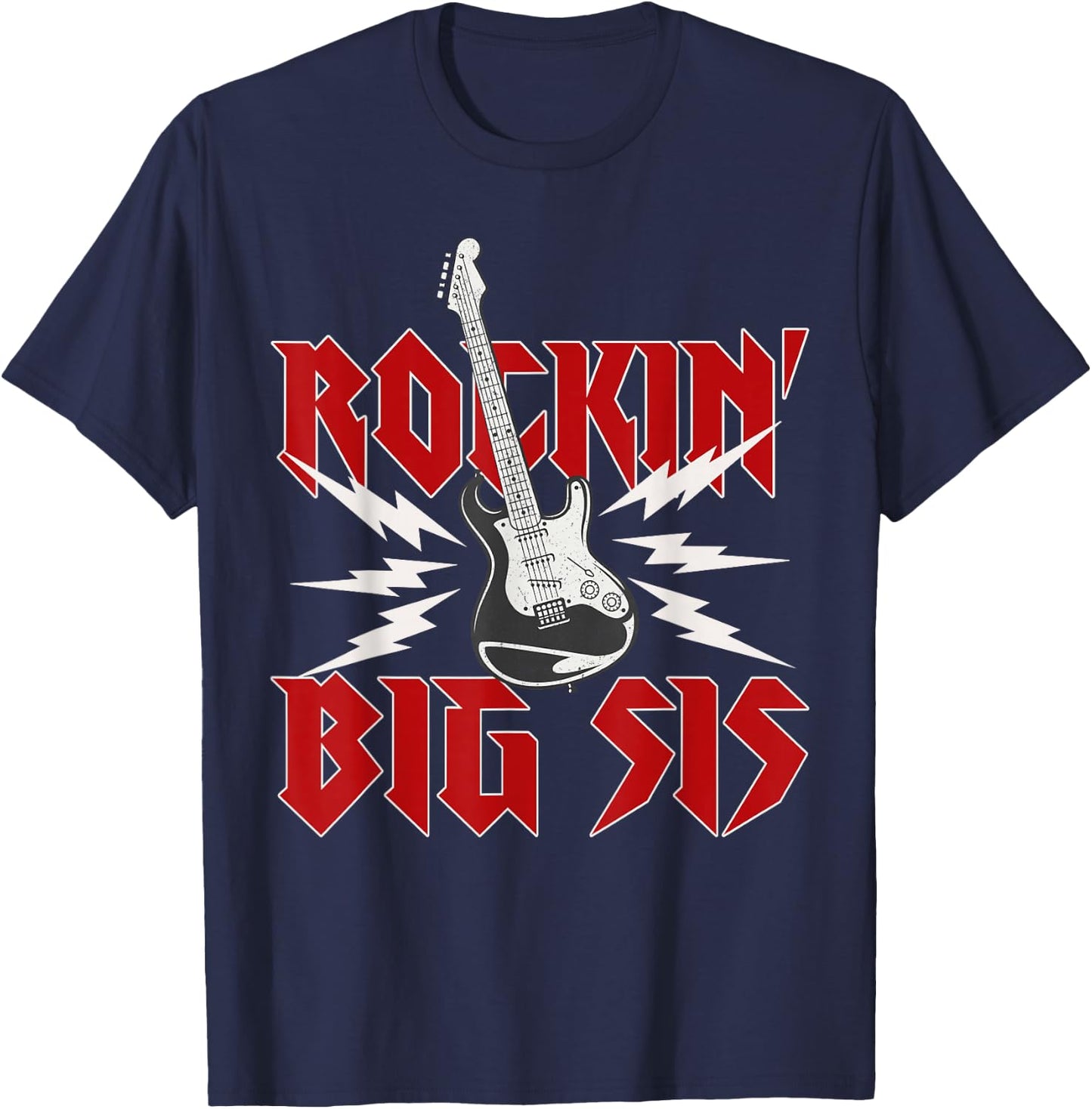 Big Sister Rockin One Birthday Family Matching Rock Guitar T-Shirt - T-Shirt | Navy