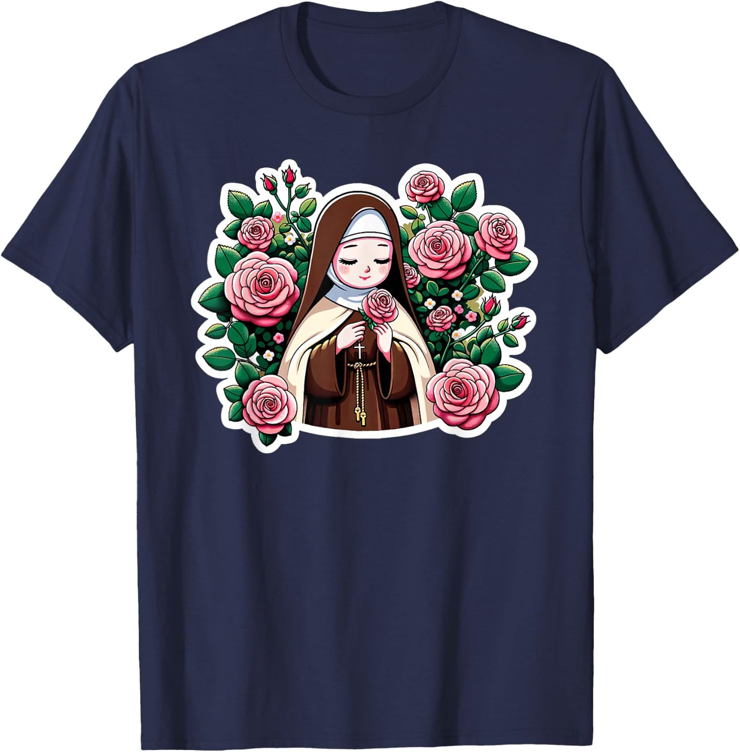 St Therese of Lisieux Kids Little Flower Rose Catholic Saint T-Shirt - T-Shirt | Navy