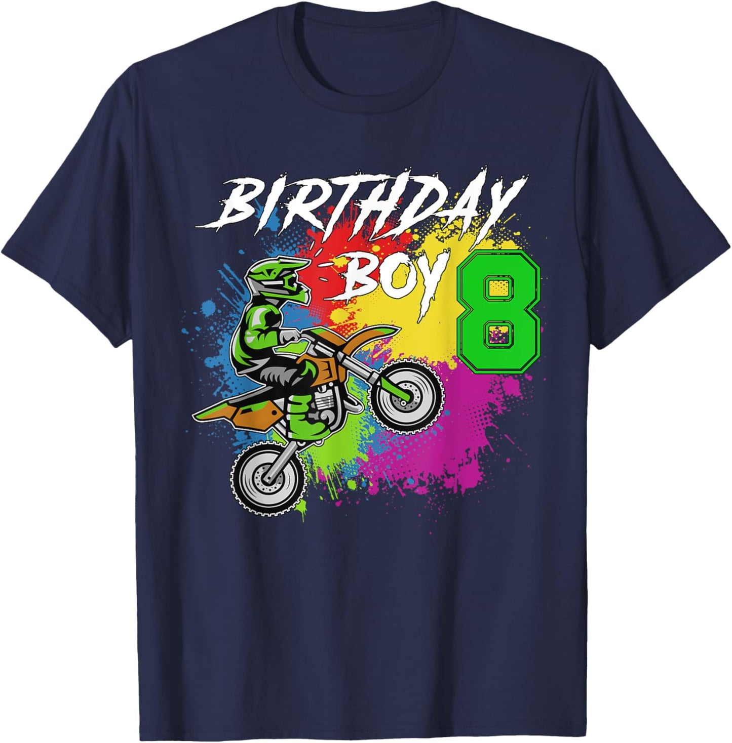 Motocross MX 8th Gift | 8 Year Old Dirt Bike Birthday Party T-Shirt - T-Shirt | Navy