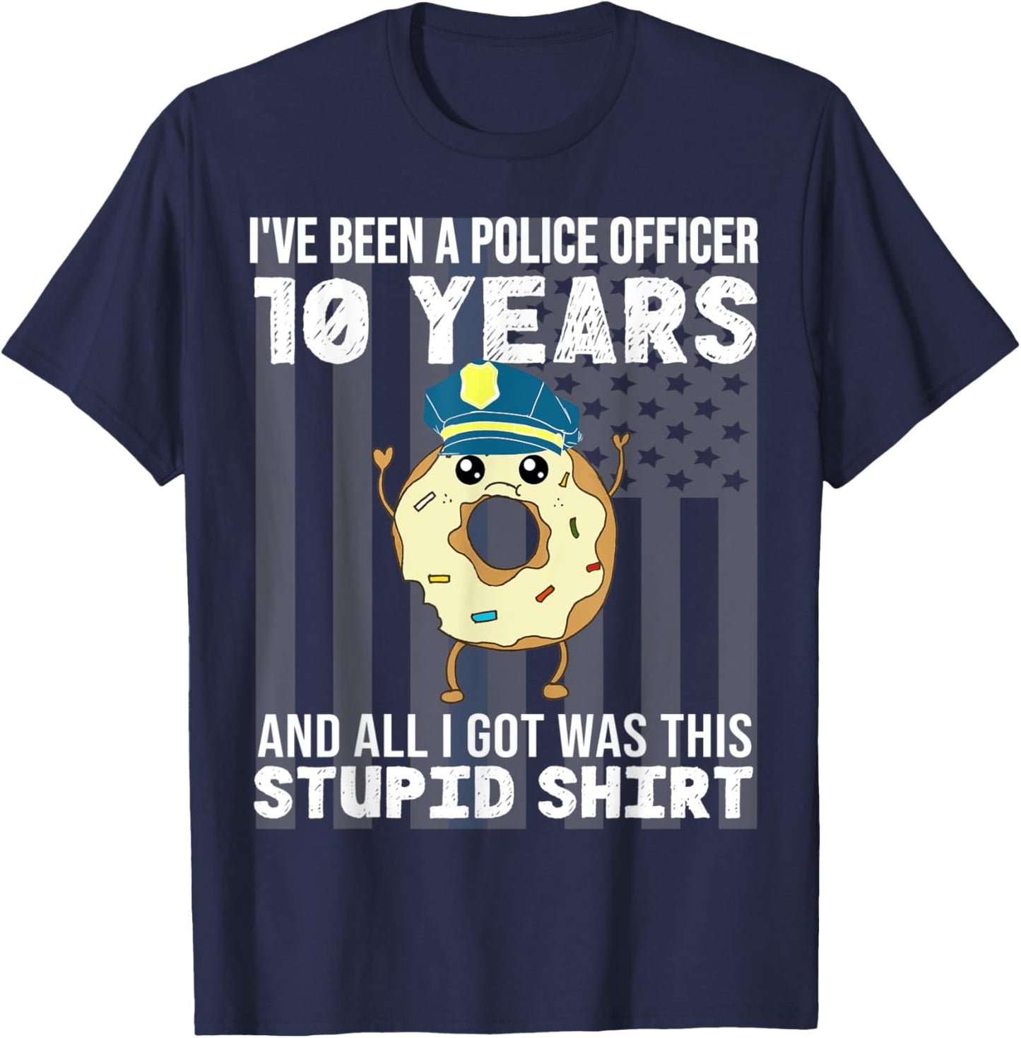 10 Year Police Officer Anniversary Ten Years of Service T-Shirt - T-Shirt | Navy