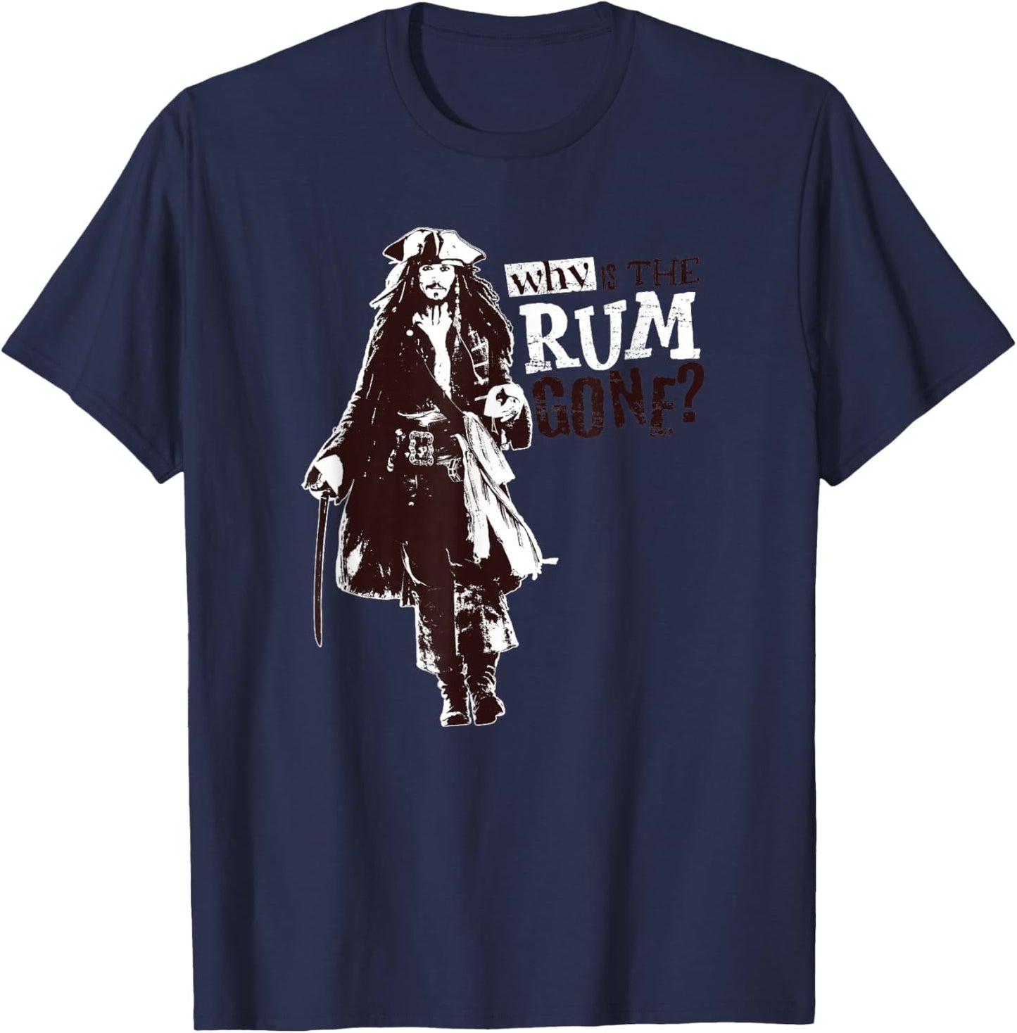 Disney Pirates of The Caribbean Jack Why is The Rum Gone? Small T-Shirt - T-Shirt | Navy