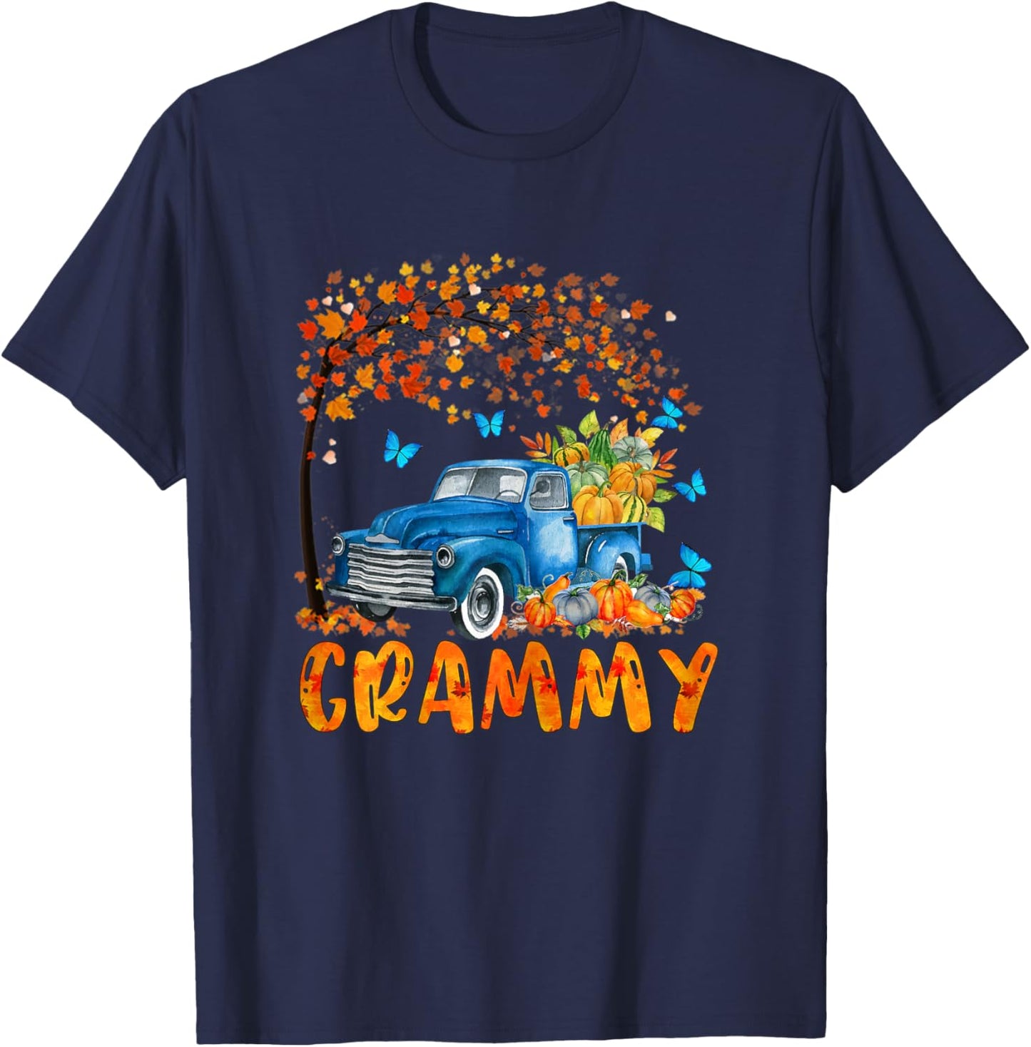 jNqD Truck Pumpkin Grammy Fall Autumn Vibes Thanksgiving T-Shirt - T-Shirt | Navy