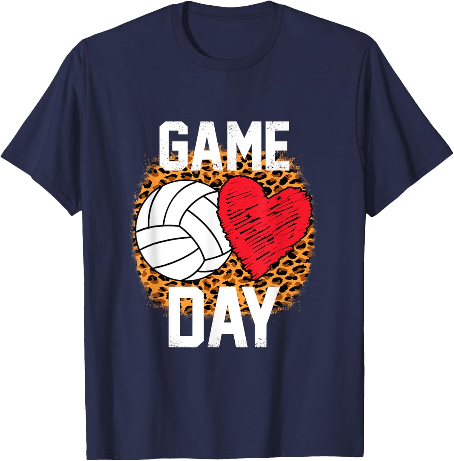 Funny Volleyball Game Day Leopard Cheetah Print Volleyball T-Shirt - T-Shirt | Navy