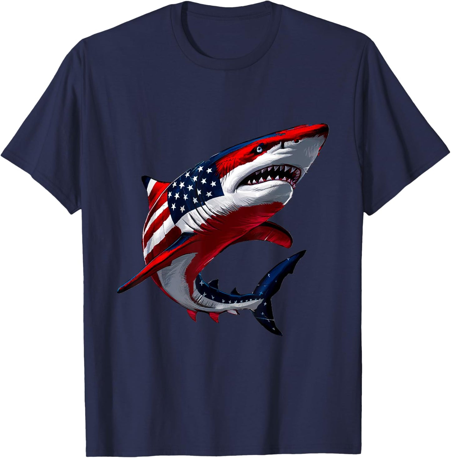 Shark USA Flag Patriotic 4th of July Men Boys Girls Kids T-Shirt - T-Shirt | Navy