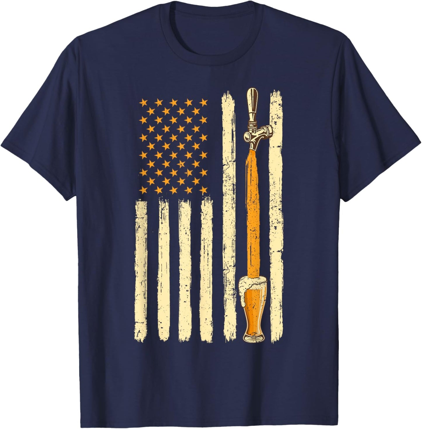Craft Beer Tap Distressed American Flag Patriotic Alcohol T-Shirt - T-Shirt | Navy