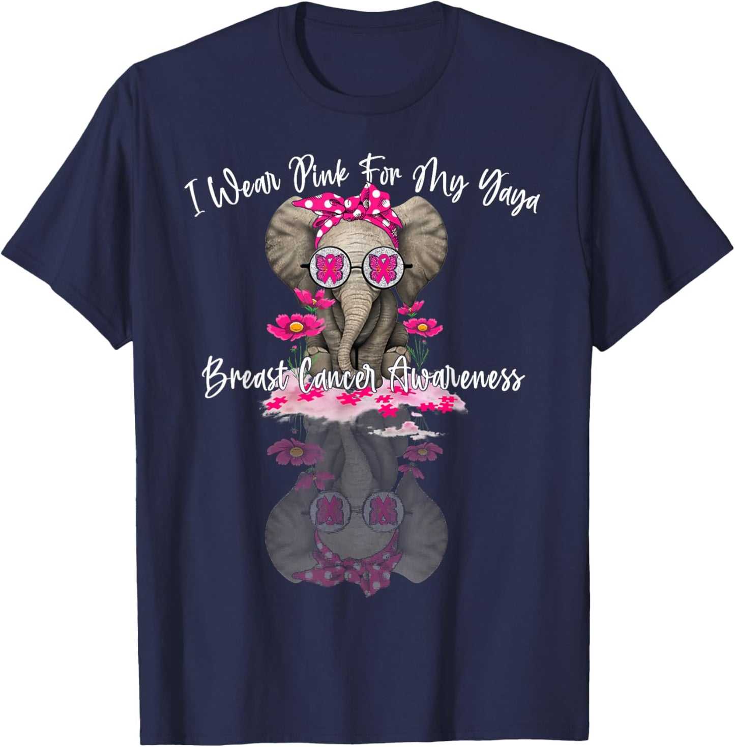 mb I Wear Pink For My Yaya Elephant Breast Cancer T-Shirt - T-Shirt | Navy