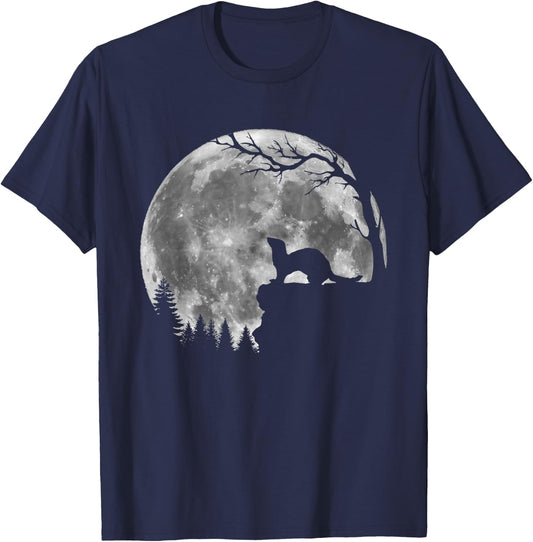 Ferret Moon Silhouette Funny Lazy Halloween Costume T-Shirt - T-Shirt | Navy