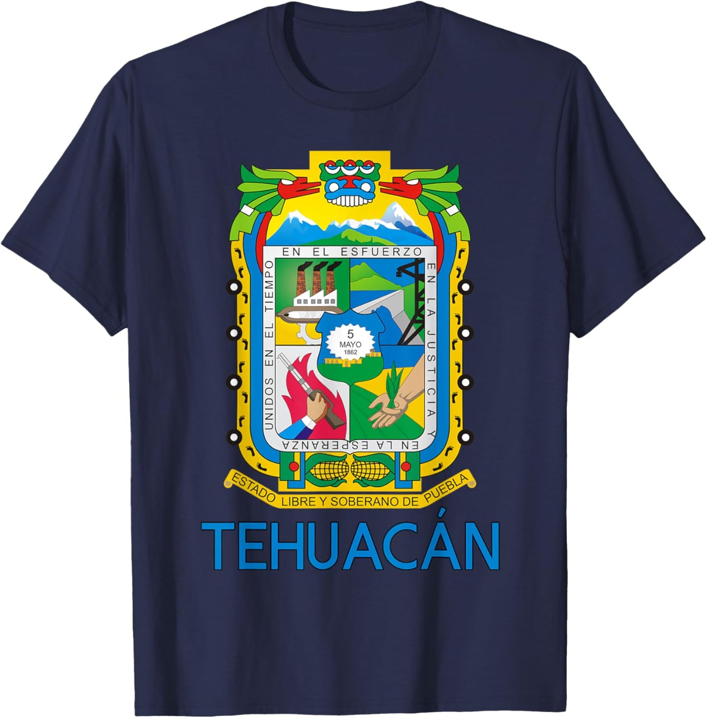 Tehuacan Puebla Estado De Mexico Escudo Eagle Aguila T-Shirt - T-Shirt | Navy