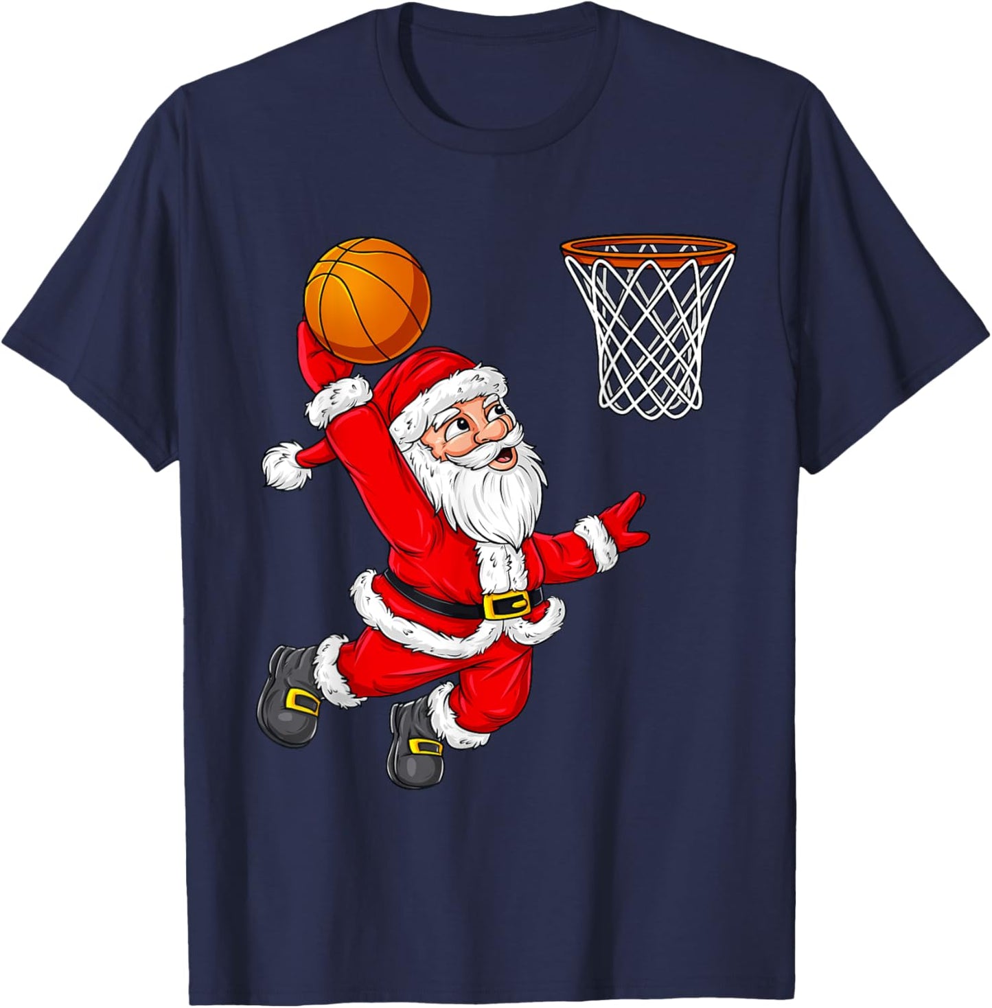 Christmas Santa Claus Dunking A Basketball Funny Xmas T-Shirt - T-Shirt | Navy