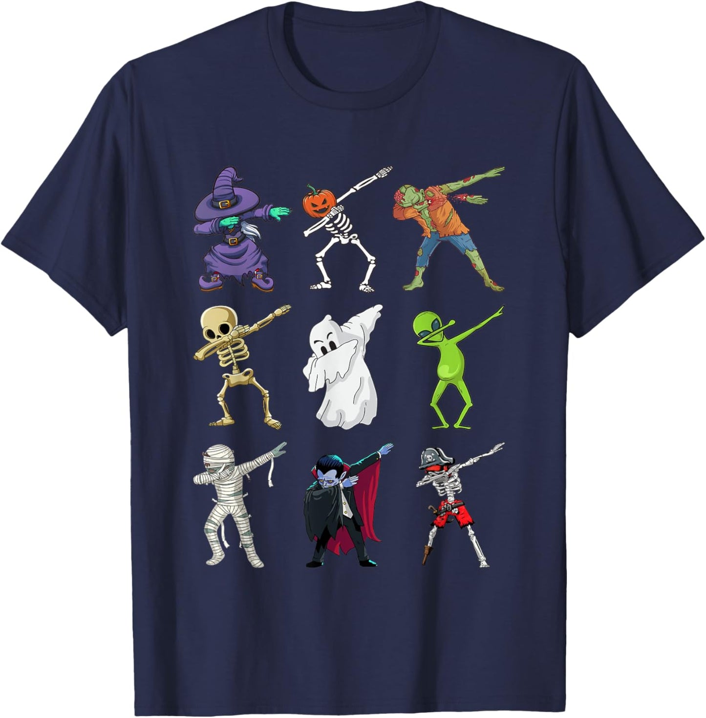 Halloween Dabbing Skeleton Witch Vampire Mummy Zombie Pirate T-Shirt - T-Shirt | Navy