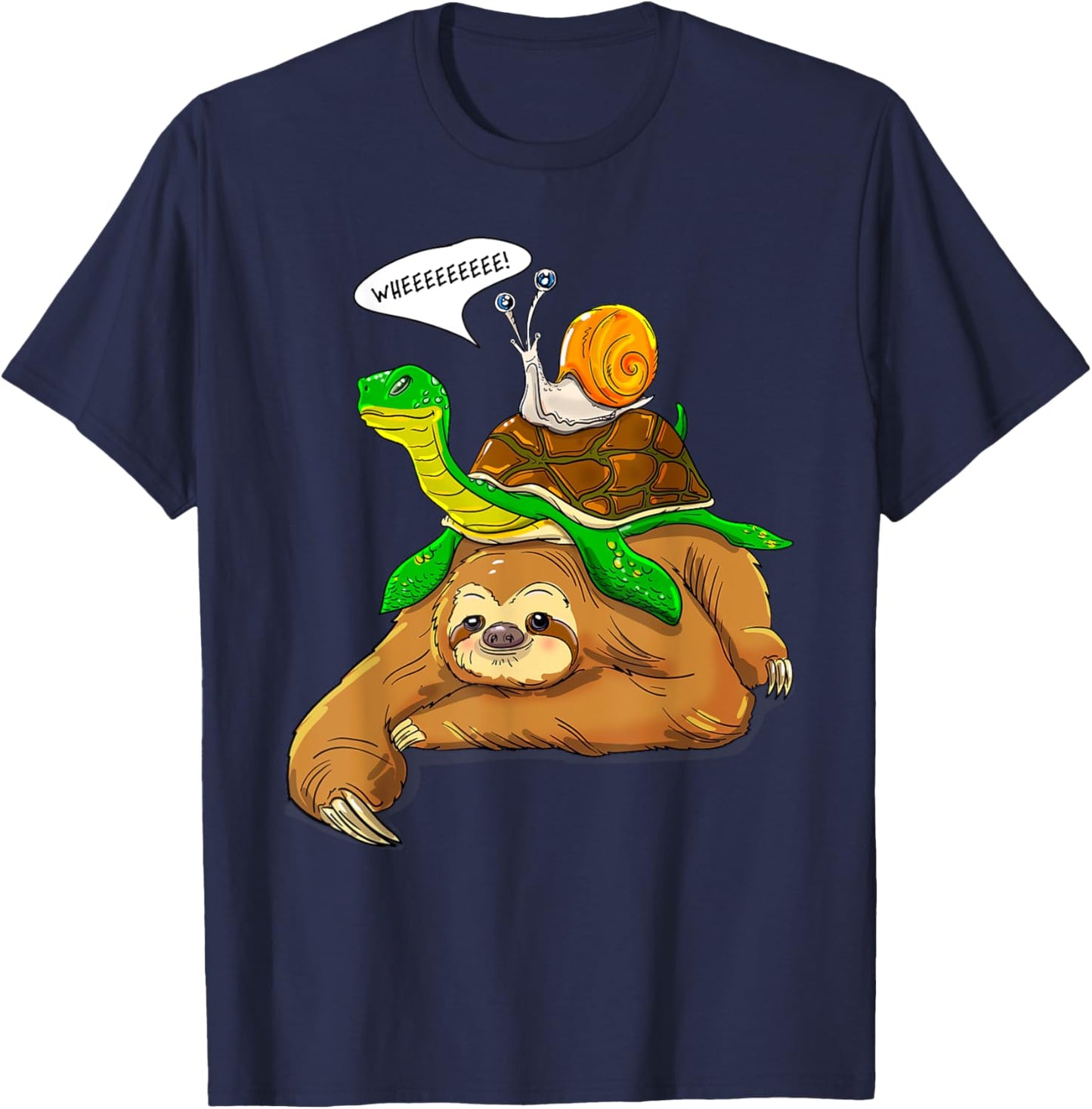 Sloth Turtle Snail Funny Humor Cute Animal Lover T-Shirt - T-Shirt | Navy