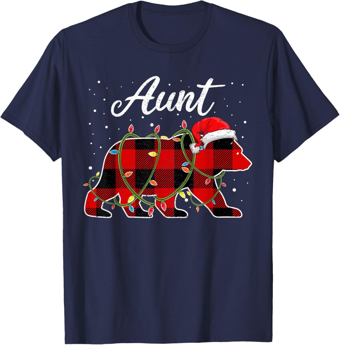 Aunt Bear Shirt, Red Buffalo Plaid Auntie Bear Pajama T-Shirt - T-Shirt | Navy