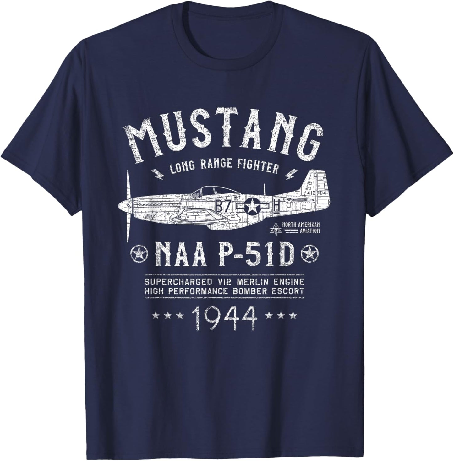 P-51 Mustang | North American Aviation WW2 P51 Fighter Plane T-Shirt - T-Shirt | Navy