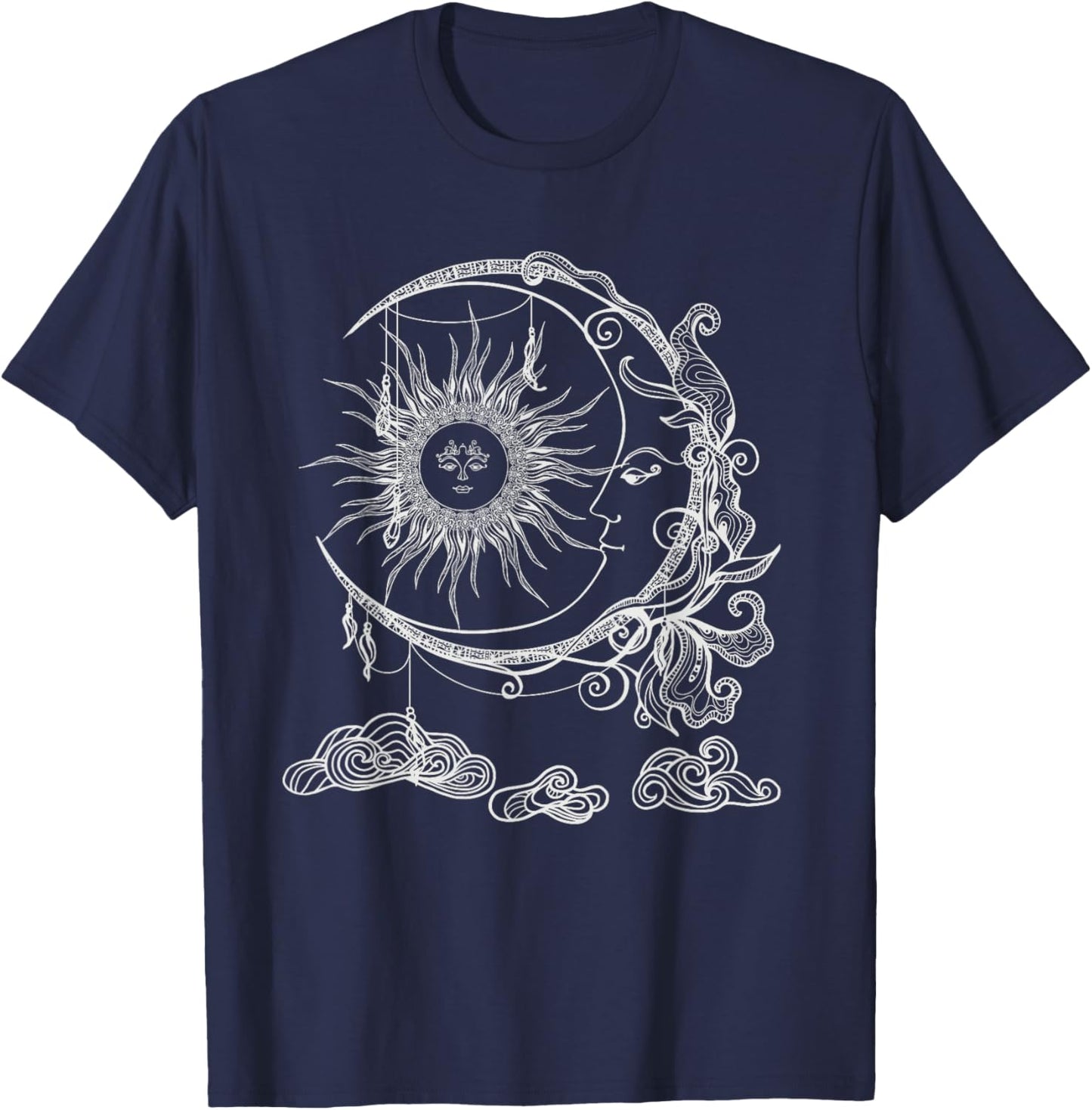 Space Celestial Bodies Sun Moon Boho Luna Solar Astronomy T-Shirt - T-Shirt | Navy