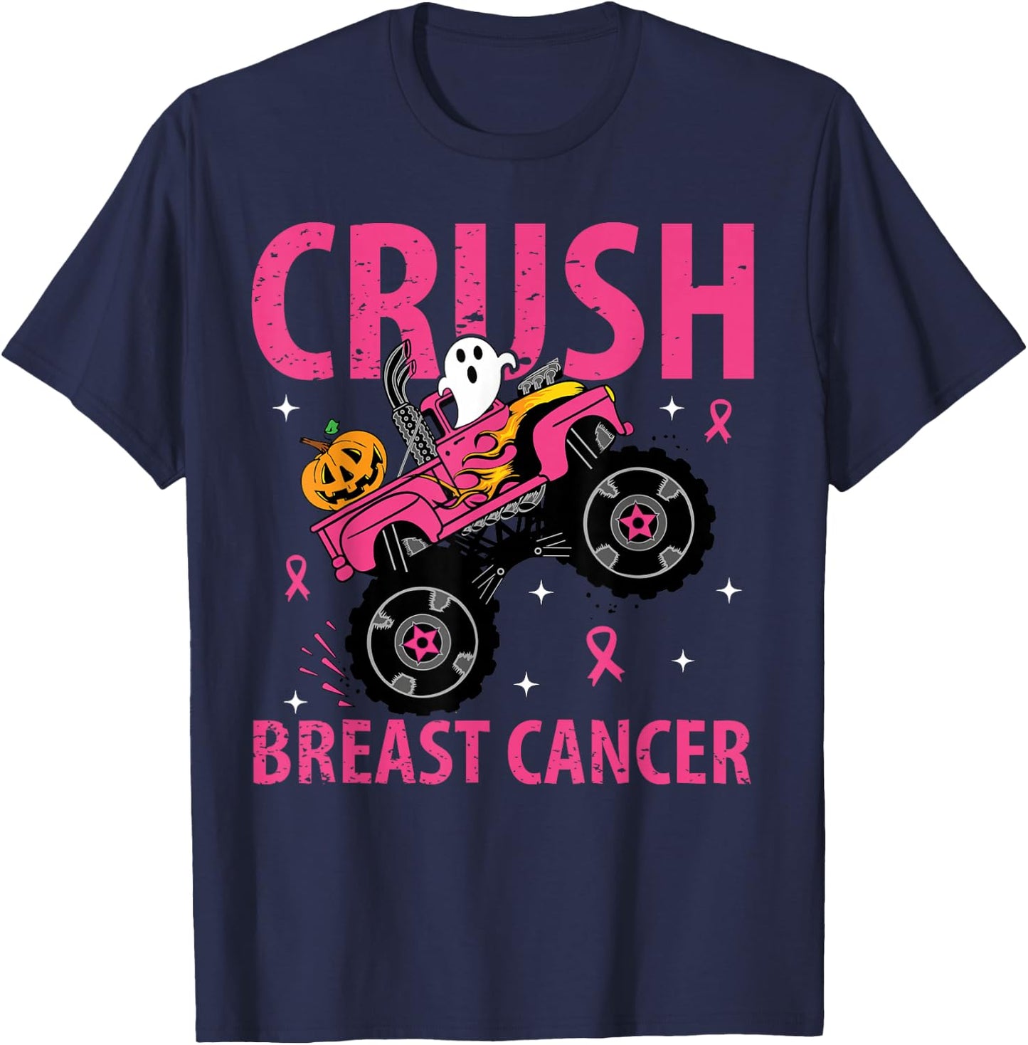 Crush Breast Cancer Awareness Monster Truck Halloween kids T-Shirt - T-Shirt | Navy