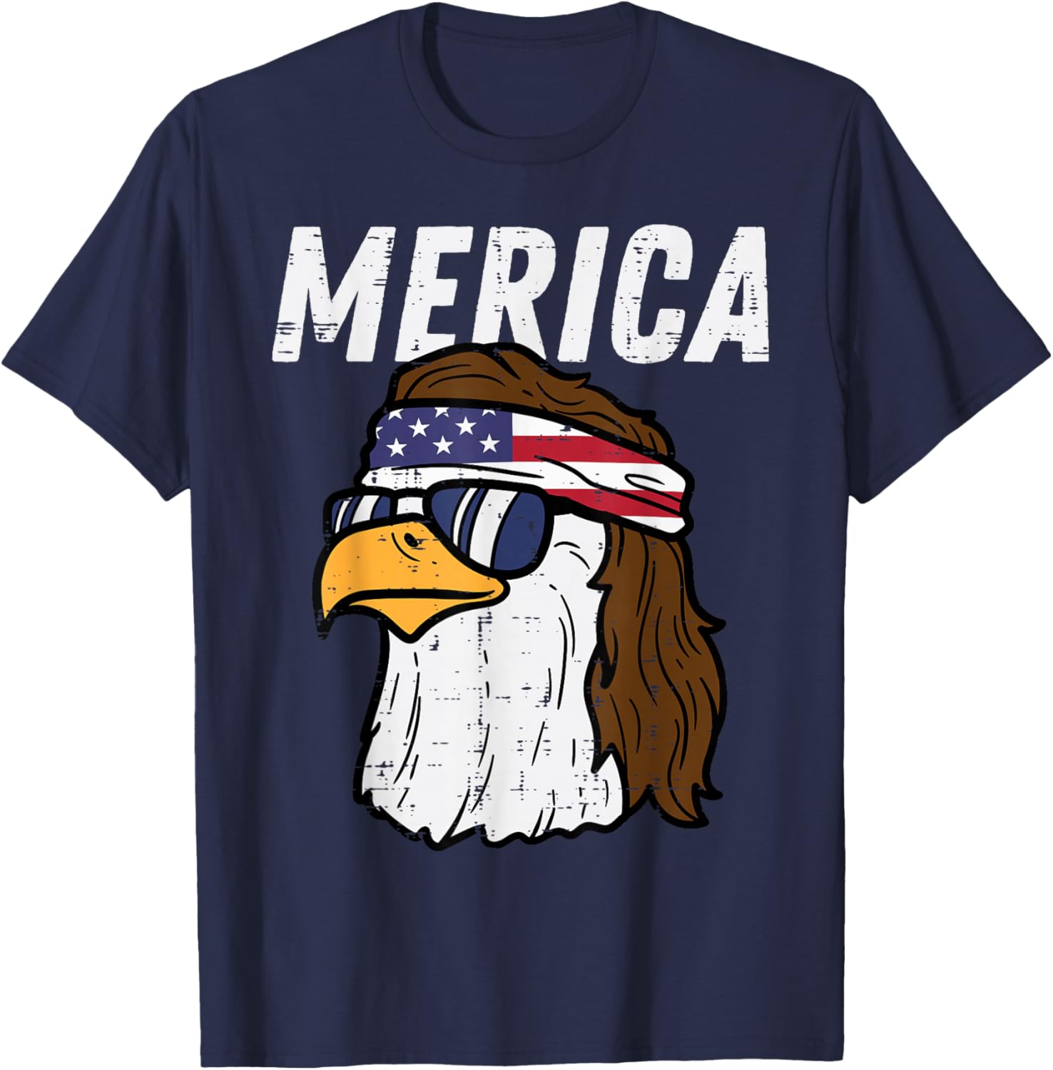 Merica Bald Eagle Mullet Sunglasses Fourth July 4th Patriot Women Kids Men T-Shirt - T-Shirt | Navy