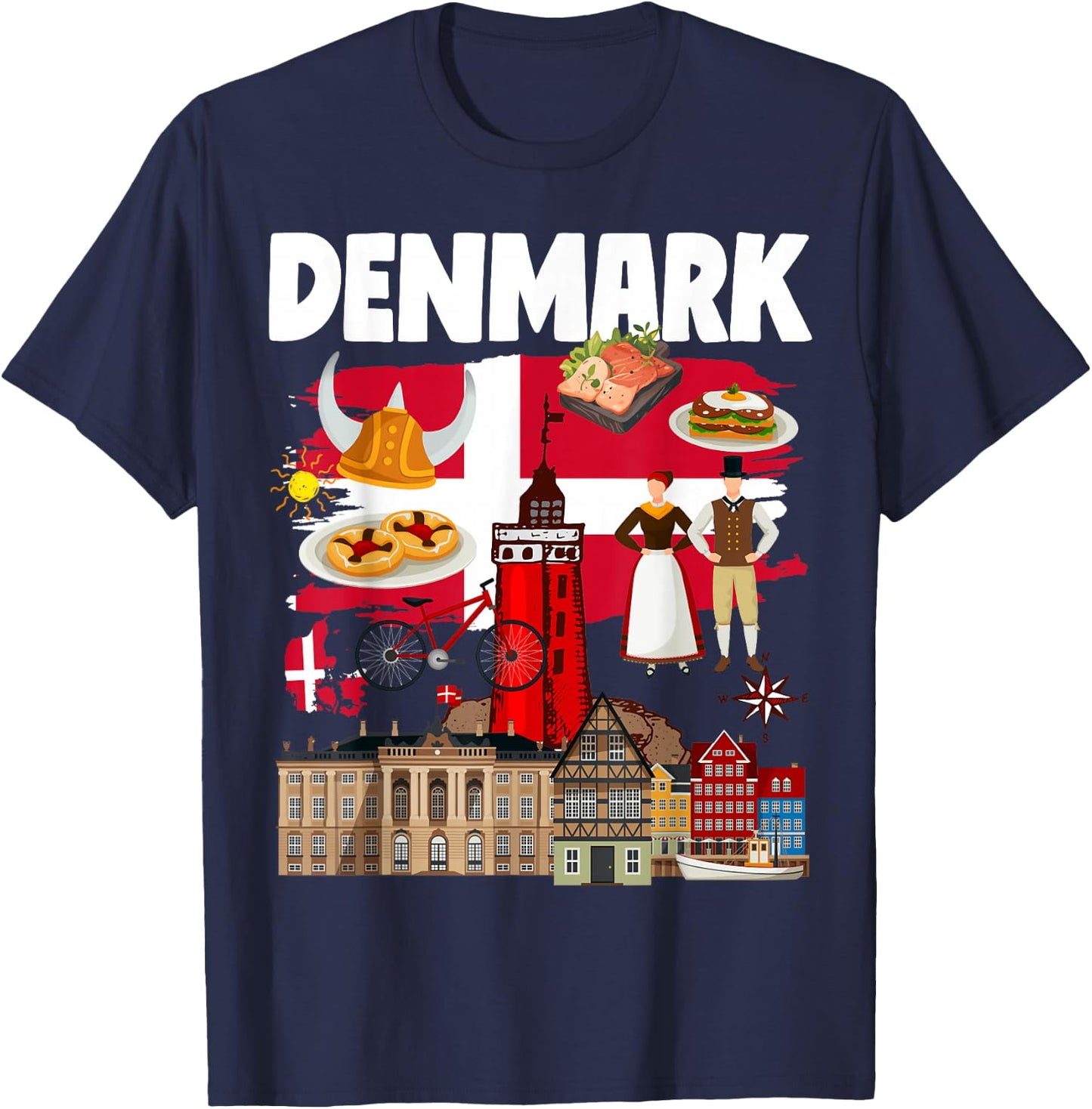 Denmark Flag Outfit Idea For Kids Danish Flag & Danish Food T-Shirt - T-Shirt | Navy