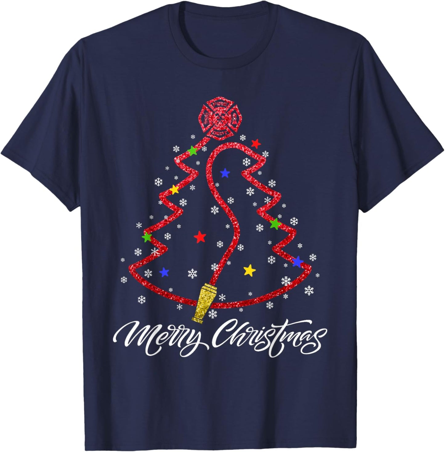Merry Christmas Firefighter Christmas Tree Fire Department T-Shirt - T-Shirt | Navy