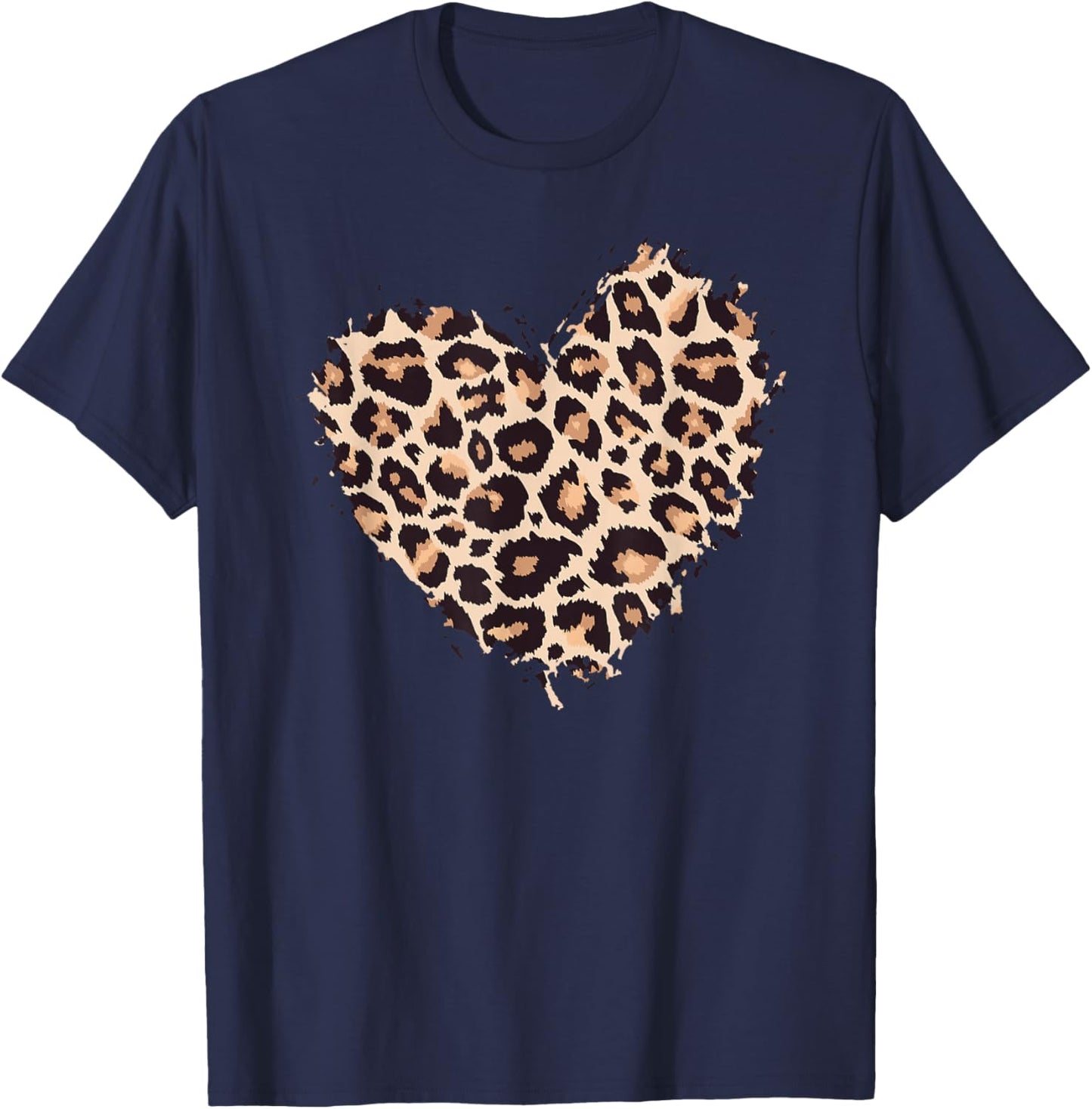 Leopard Cheetah Animal Print Heart T-Shirt - T-Shirt | Navy