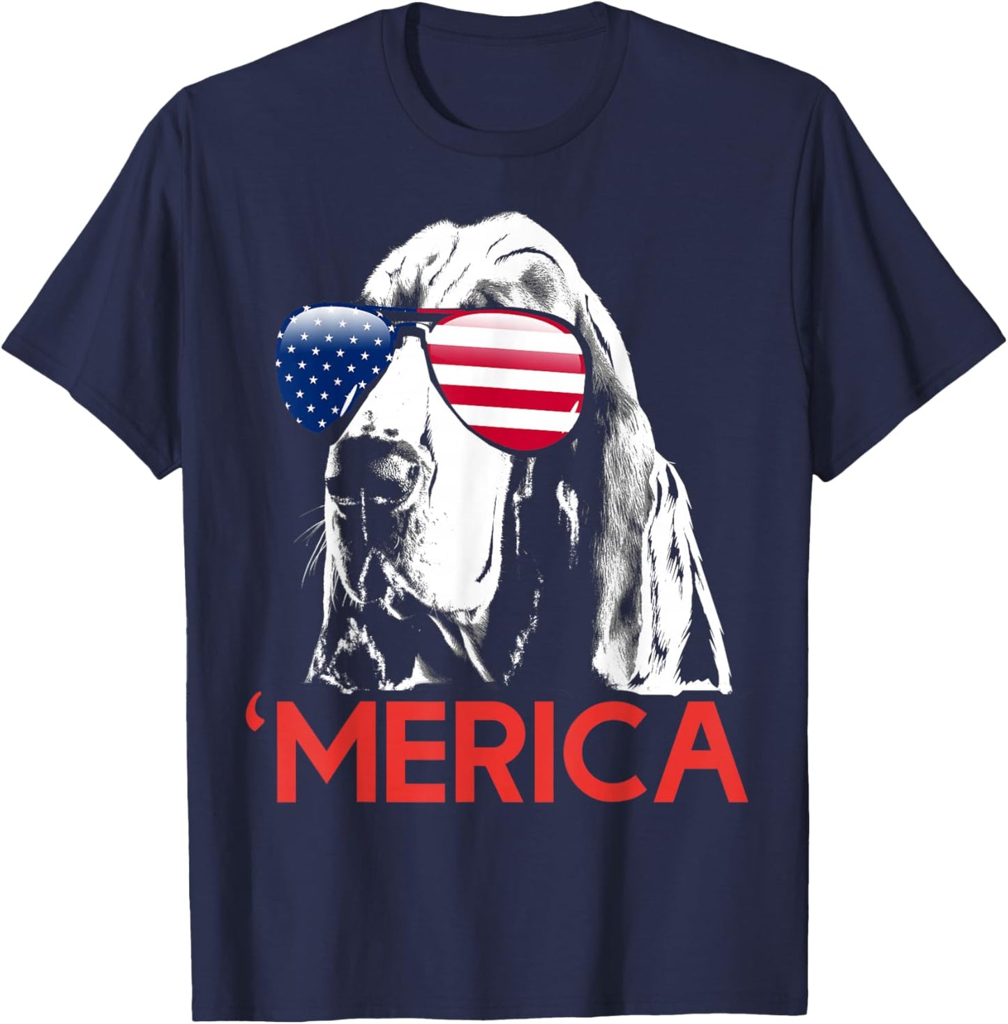 Merica Basset Hound American Flag 4th of July T-Shirt - T-Shirt | Navy