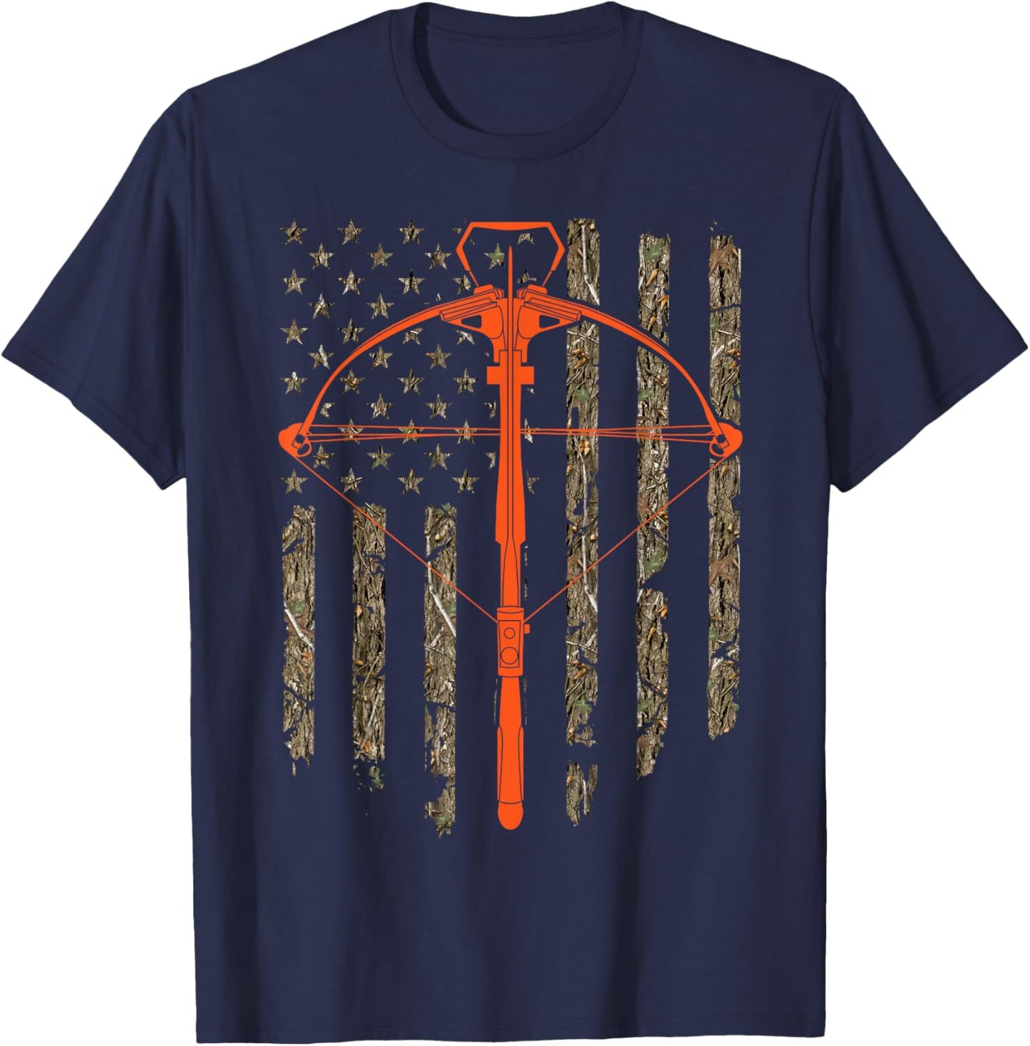 Crossbow Archery Bow Hunting Camo American Flag Distressed Men T-Shirt - T-Shirt | Navy