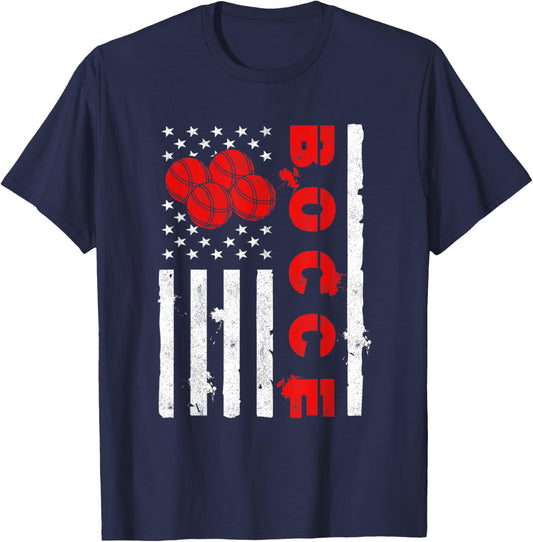 American Flag Bocce Ball Player USA Bocce Team Kids Men T-Shirt - T-Shirt | Navy
