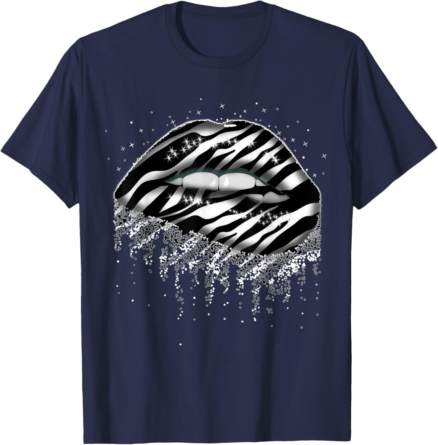 Stripes In Lips Shape For Wildlife Animal Fans Zebra Print T-Shirt - T-Shirt | Navy