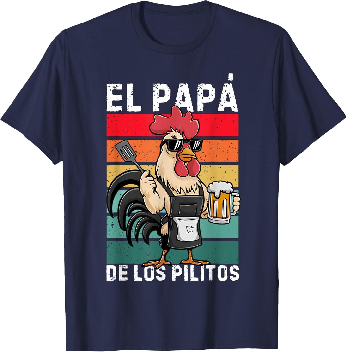 Retro El Papa de lo pollitos funny Spanish Dia del Padre T-Shirt - T-Shirt | Navy