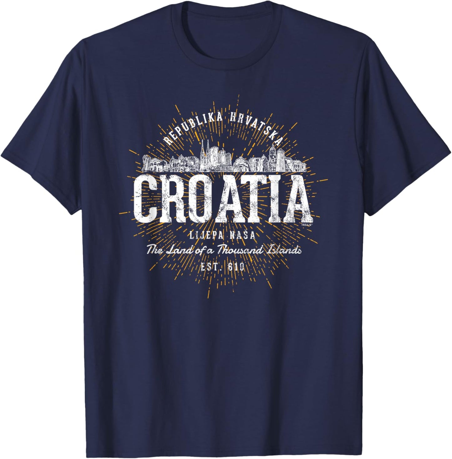 Vintage Style Retro Croatia T-Shirt - T-Shirt | Navy