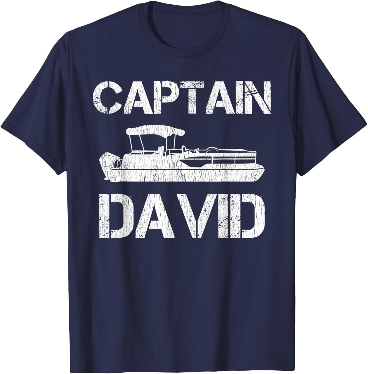 Captain David Pontoon Captain Funny Personalized Name Boat T-Shirt - T-Shirt | Navy