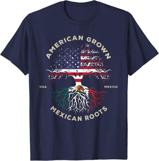 American Grown With Mexican Roots T-Shirt - T-Shirt | Navy