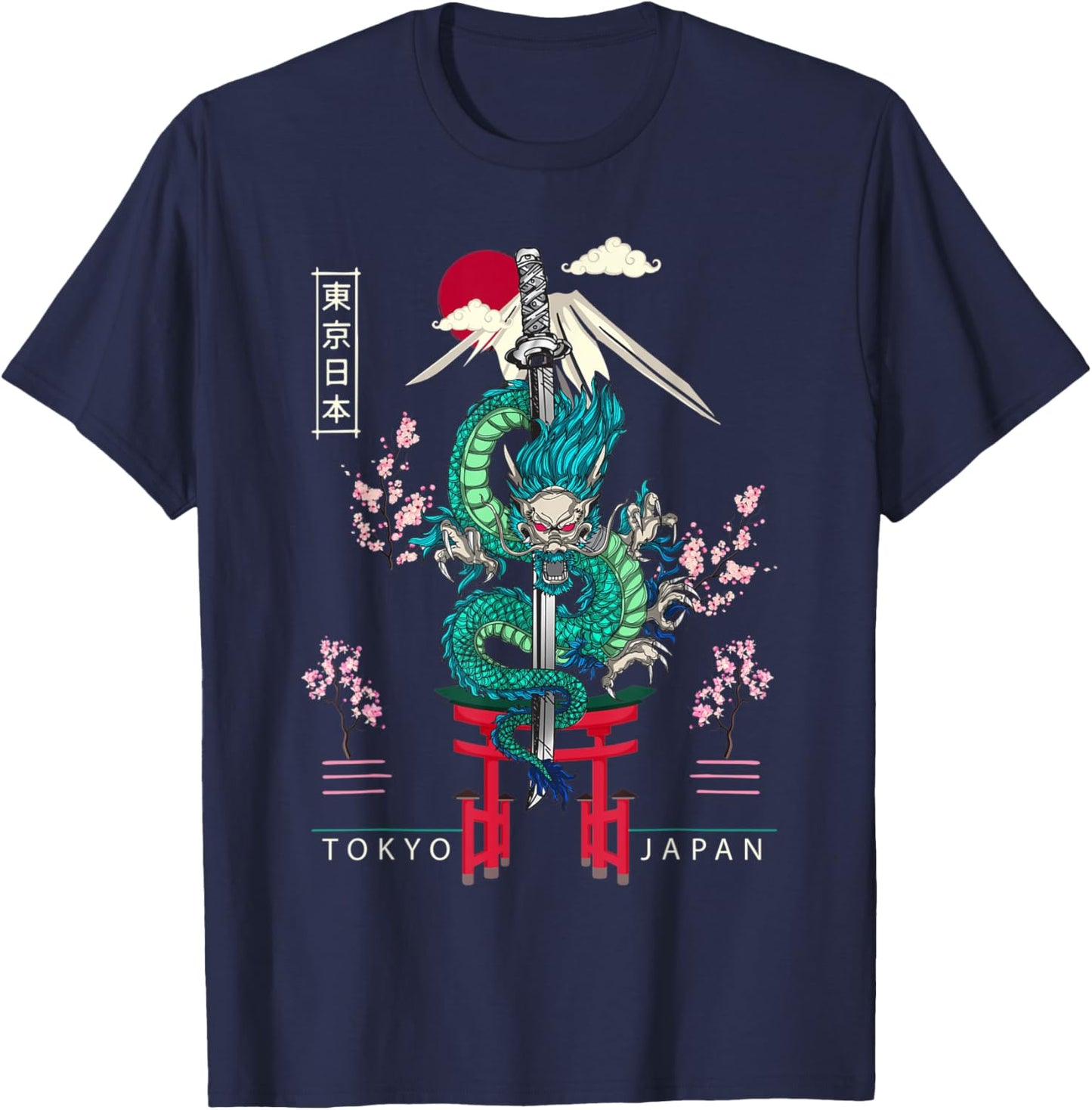 Japanese Tokyo Dragon Asian 80’s style T-Shirt - T-Shirt | Navy