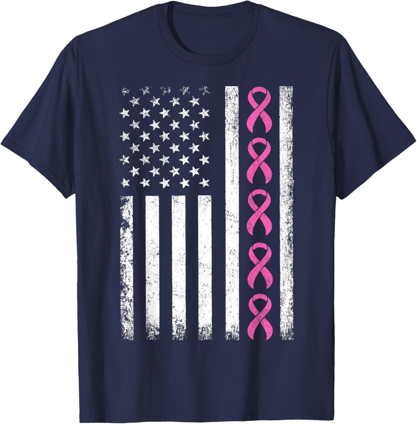Breast Cancer Shirts American Flag Breast Cancer Awareness T-Shirt - T-Shirt | Navy