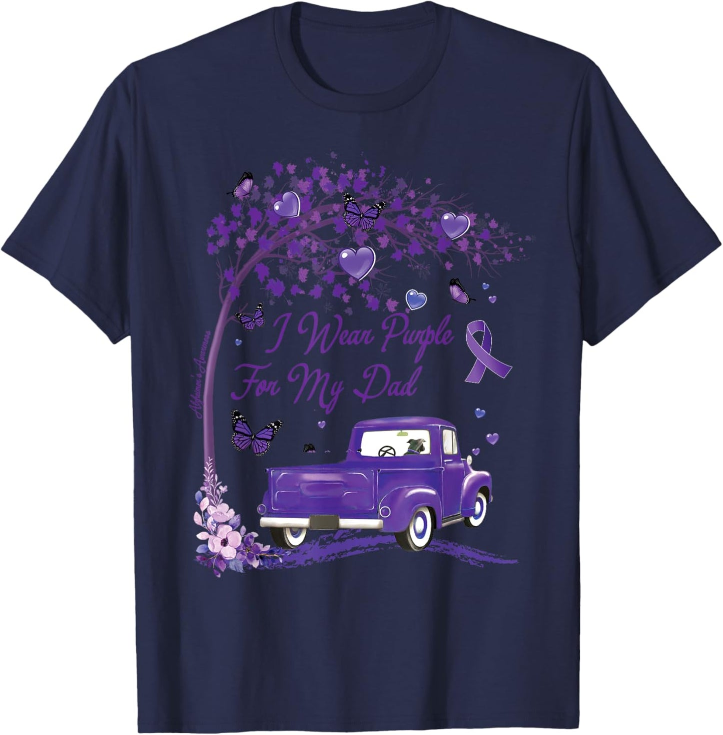 I wear Purple for My Dad Alzheimer's Awareness Truck T-Shirt - T-Shirt | Navy