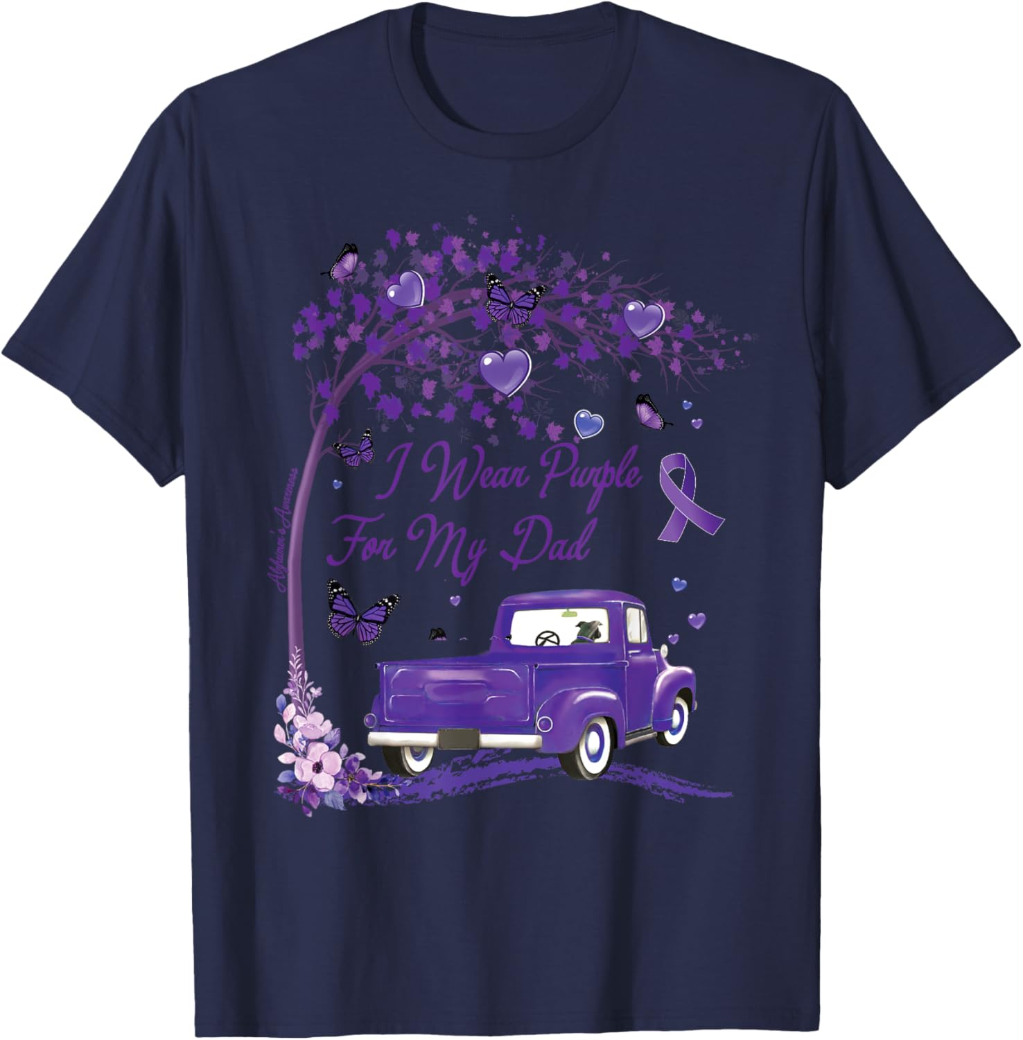 I wear Purple for My Dad Alzheimer's Awareness Truck T-Shirt - T-Shirt | Navy
