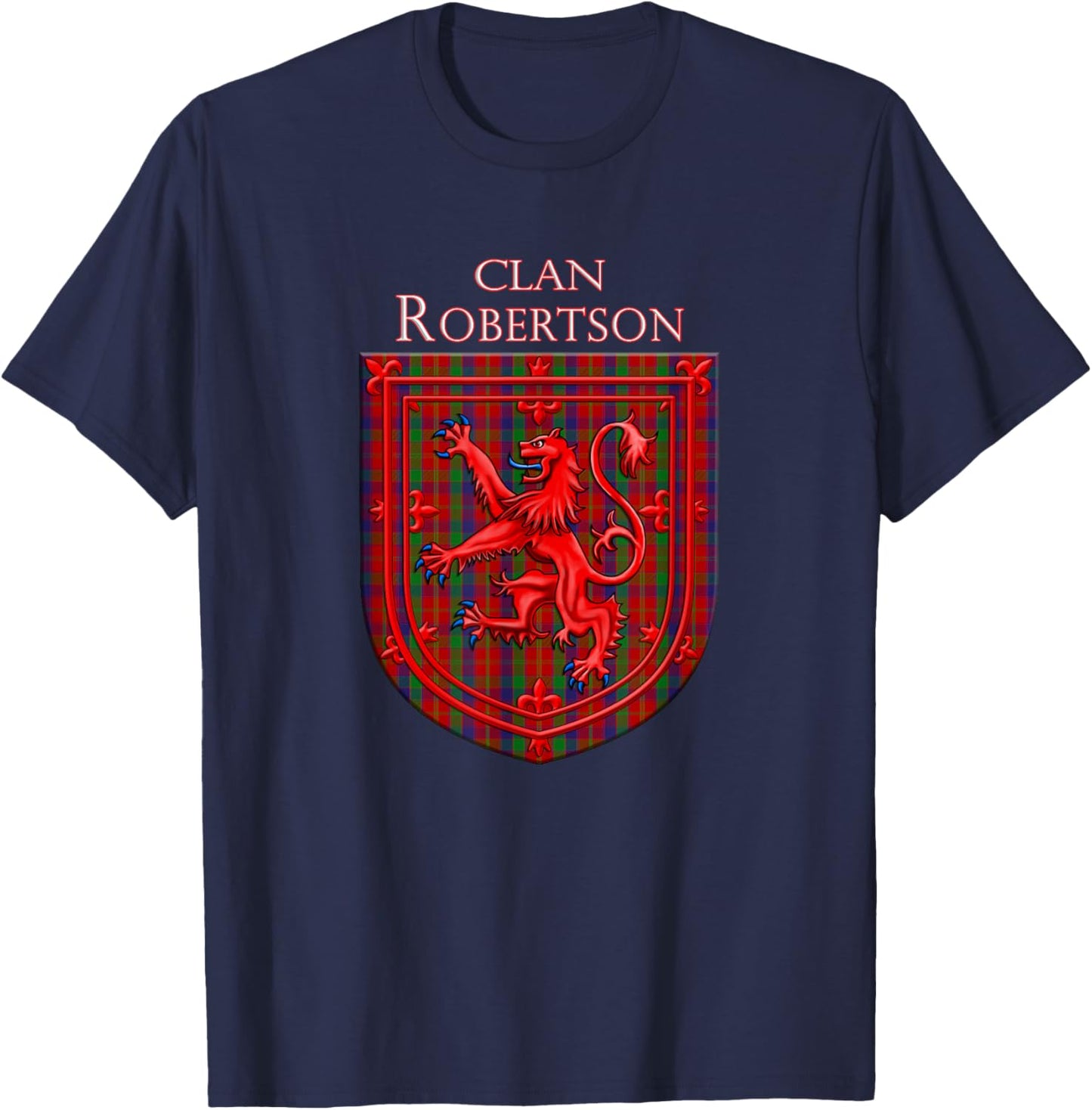 Robertson Tartan Scottish Plaid Lion Rampant T-Shirt - T-Shirt | Navy