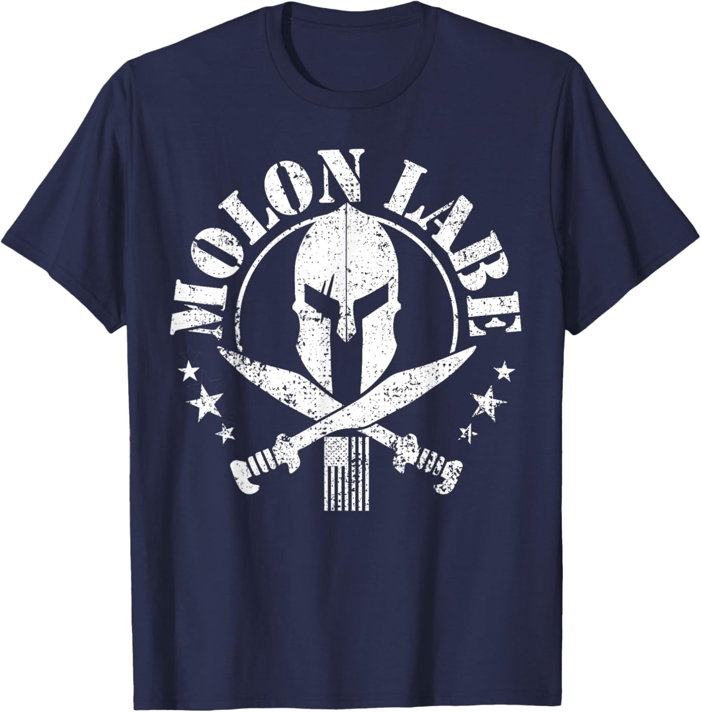 Epic Patriotic American Flag Molon Labe Spartan Military T-Shirt - T-Shirt | Navy