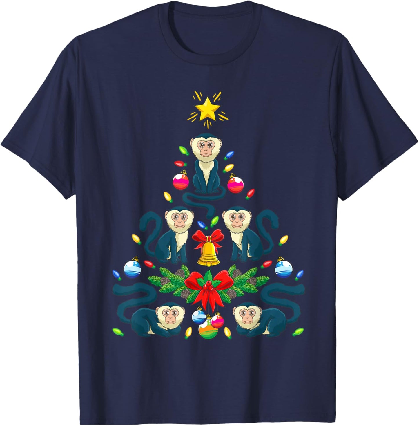 Capuchin Monkey Christmas Tree Monkey Animal T-Shirt - T-Shirt | Navy