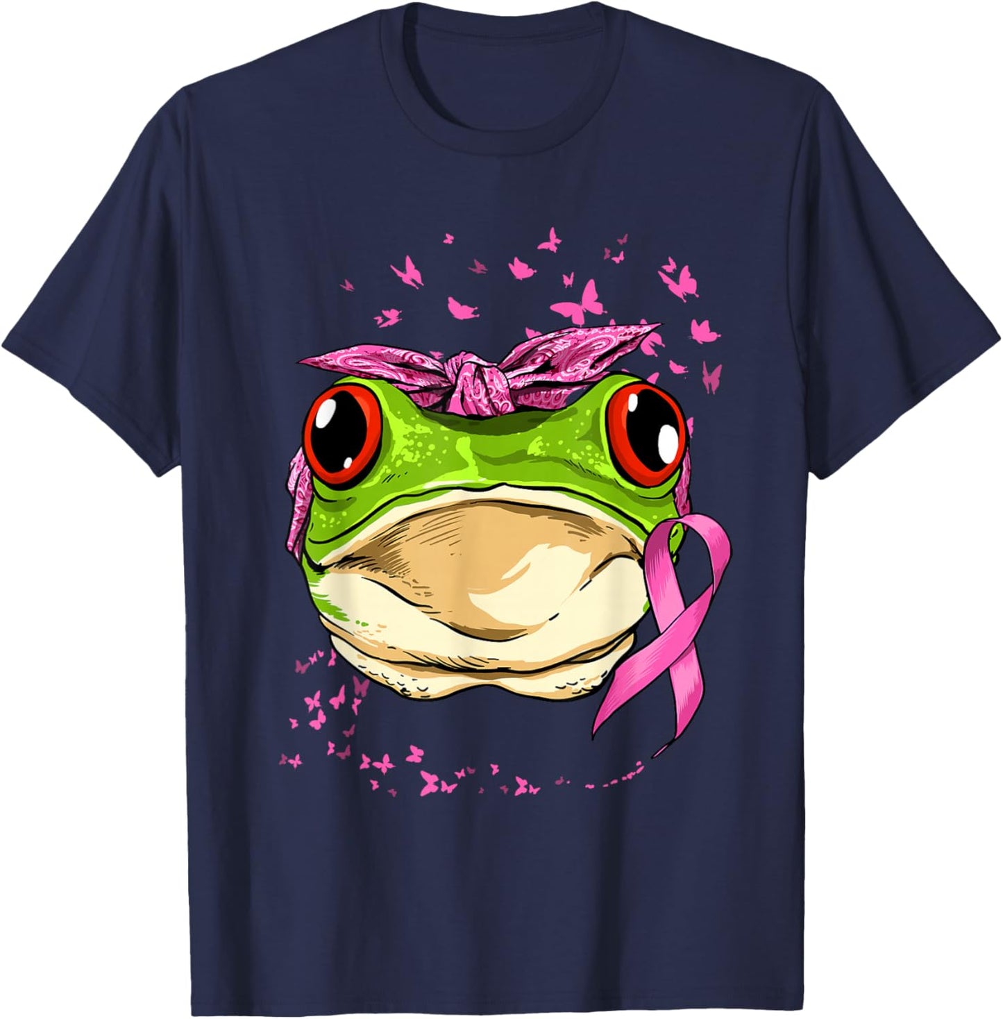 Frog Breast Cancer Awareness Pink Ribbon Cancer Survivor T-Shirt - T-Shirt | Navy
