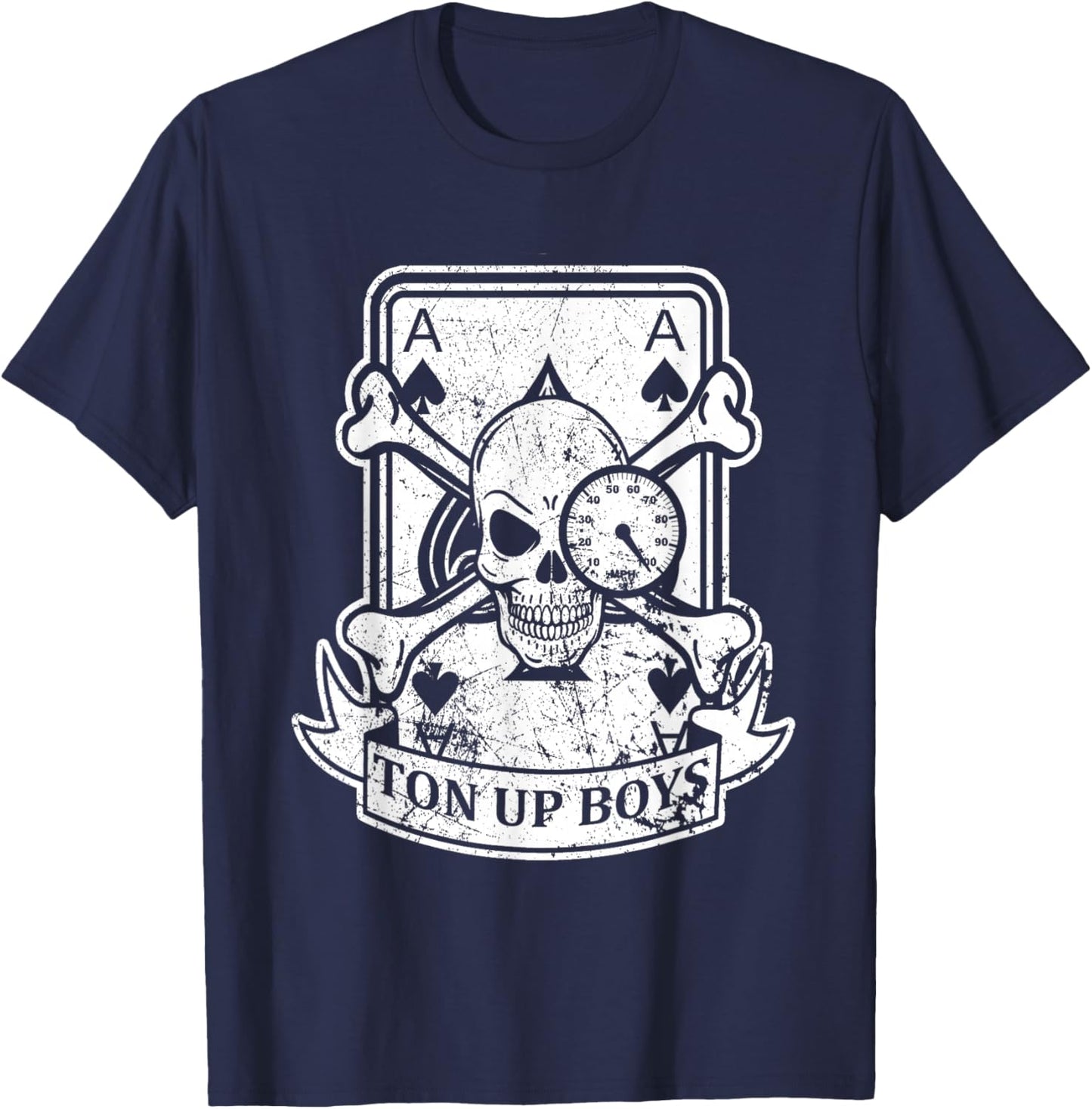 Ton Up Boys, Ace Cafe Biker Motorcyclist design T-Shirt - T-Shirt | Navy
