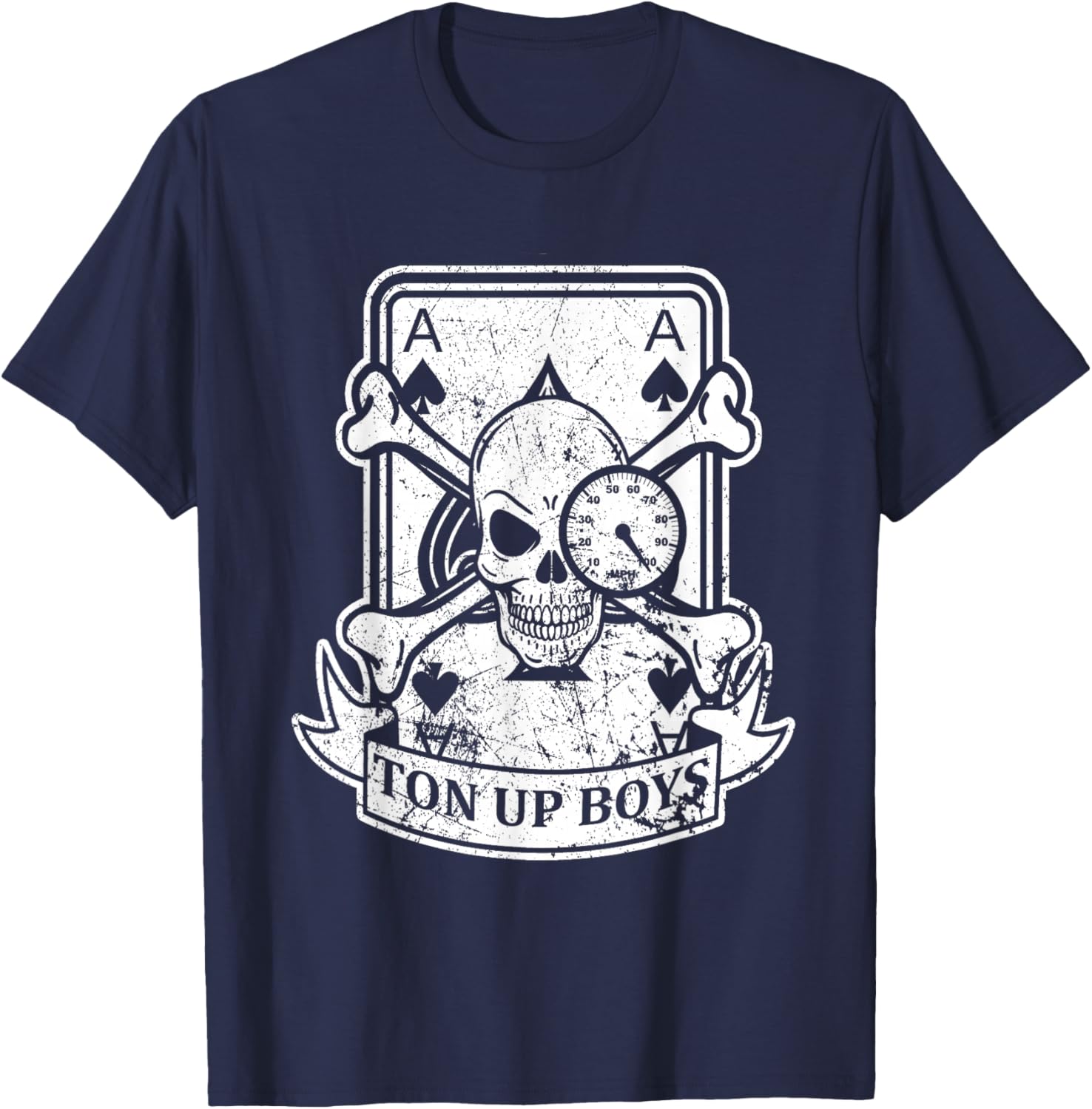 Ton Up Boys, Ace Cafe Biker Motorcyclist design T-Shirt - T-Shirt | Navy